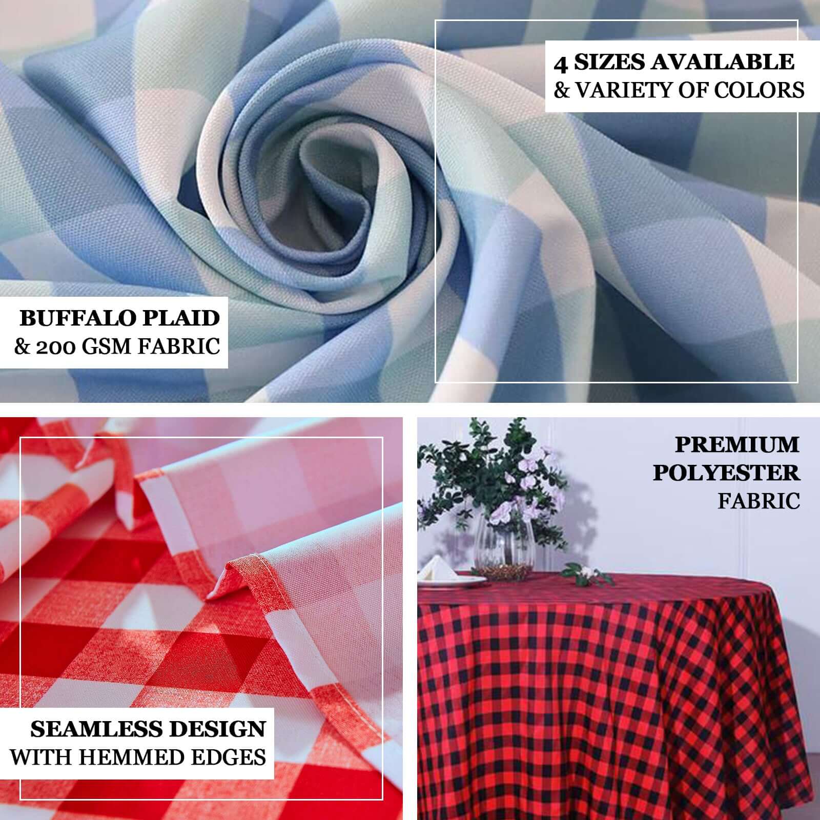 Polyester Round Tablecloth 108" White/Rose Quartz Checkered Buffalo Plaid Table Cover - Image 8