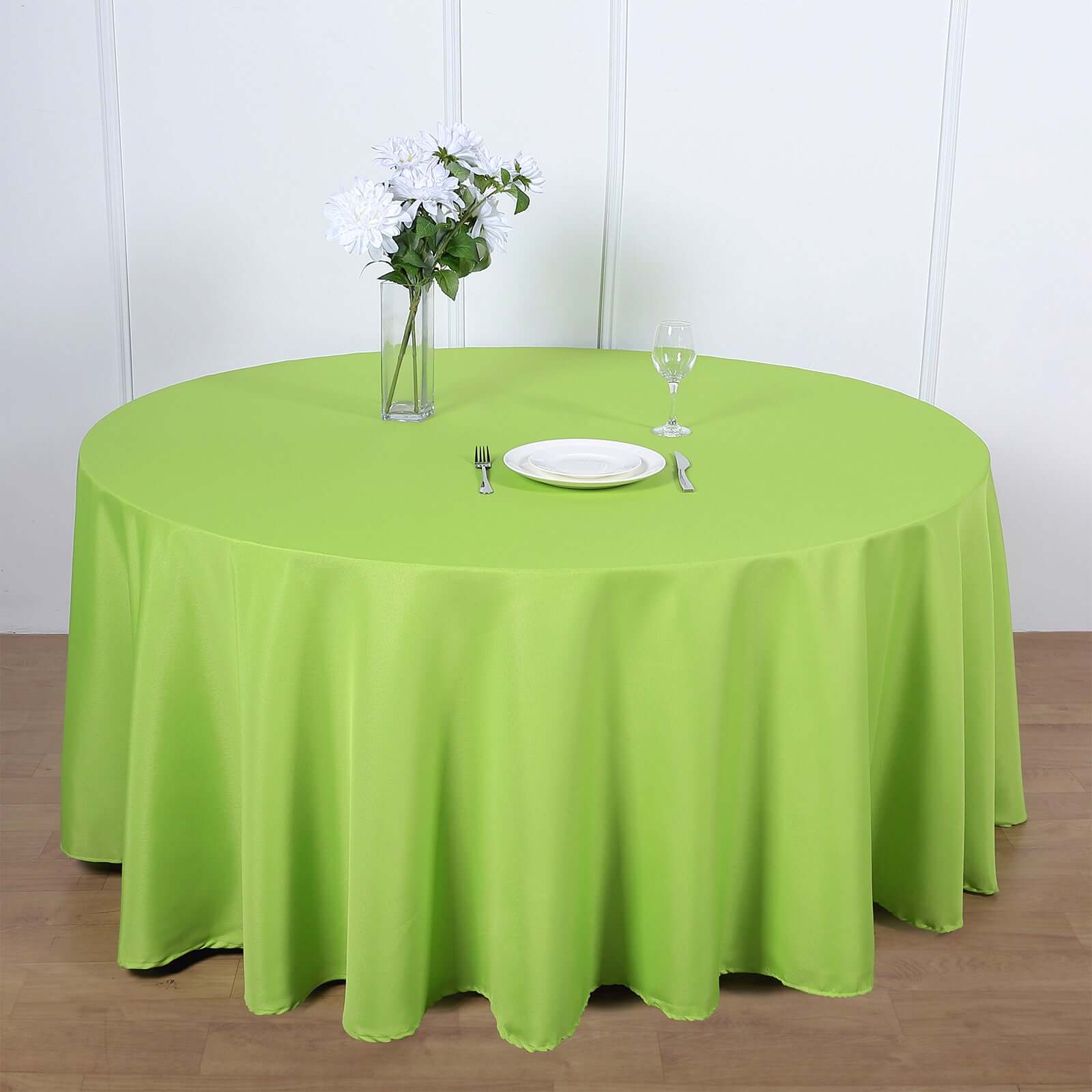 Polyester Round Tablecloth 120" Apple Green - Durable & Seamless Table Cover - Image 2
