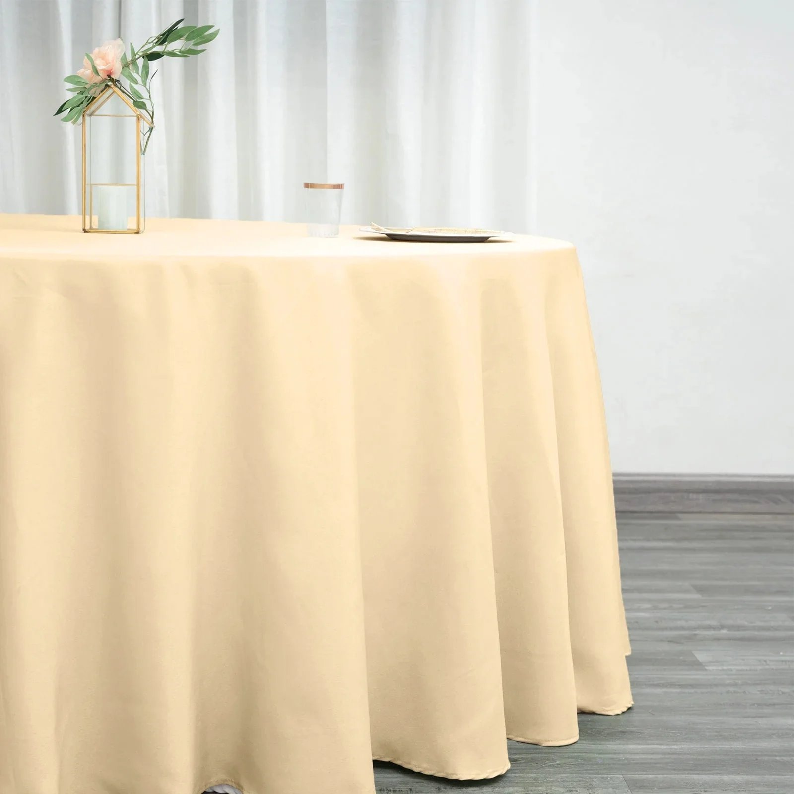 Polyester Round Tablecloth 120" Beige - Durable & Seamless Table Cover - Image 2