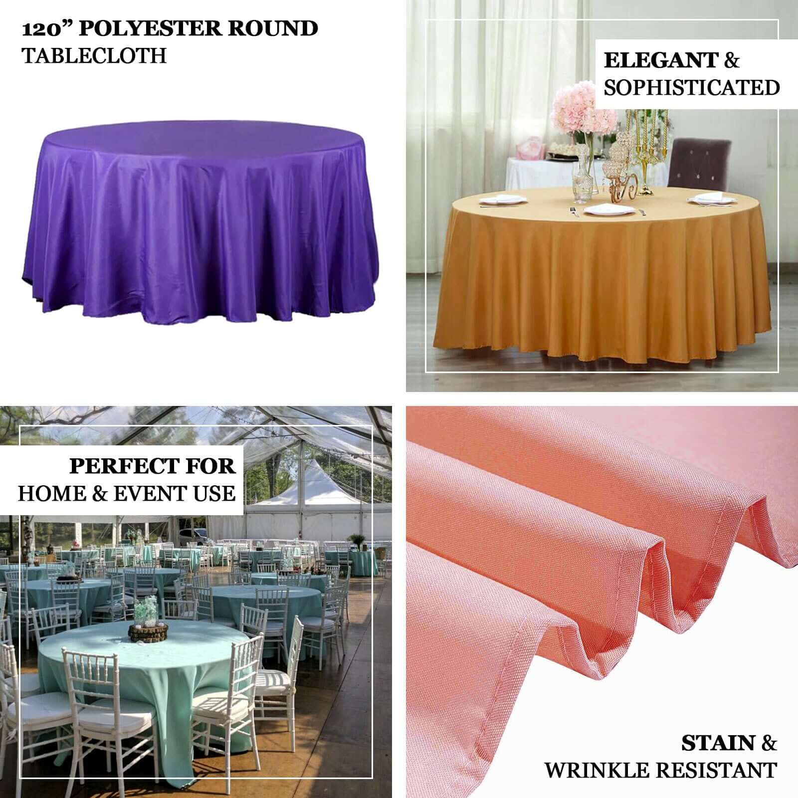 Polyester Round Tablecloth 120" Burgundy - Durable & Seamless Table Cover - Image 3