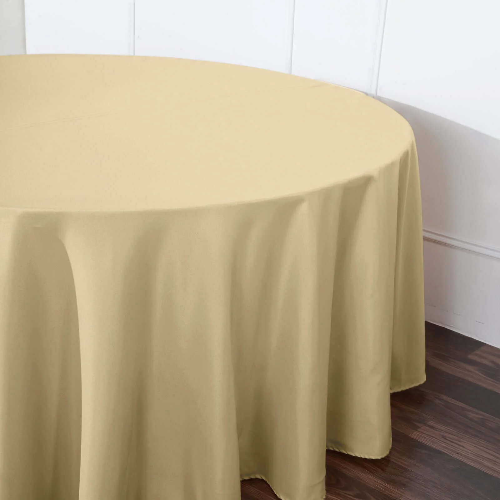 Polyester Round Tablecloth 120" Champagne - Durable & Seamless Table Cover - Image 7