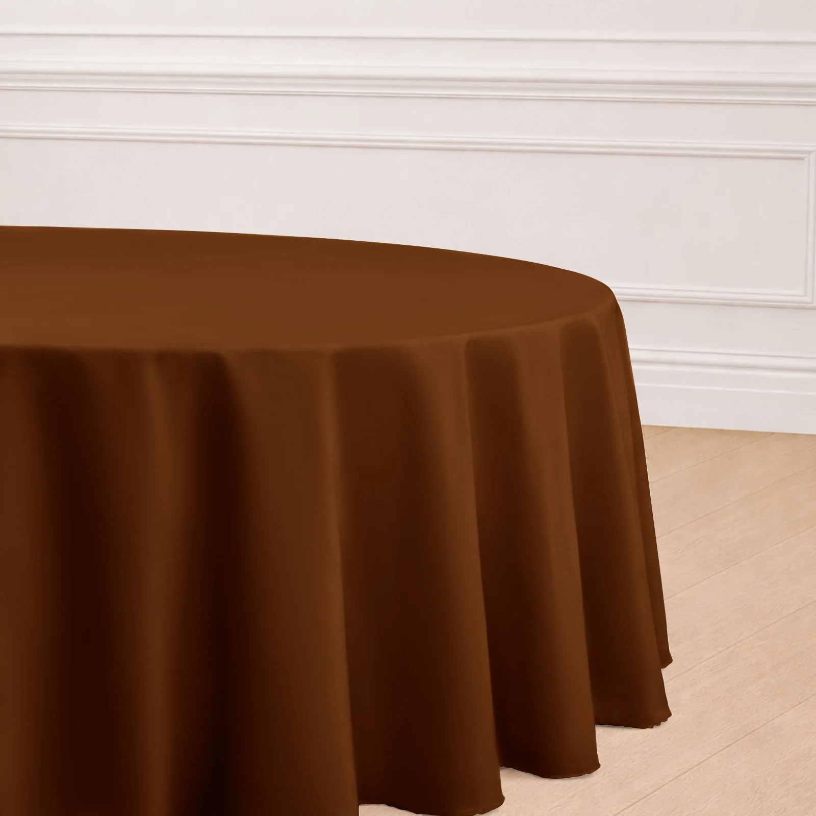 Polyester Round Tablecloth 120" Cinnamon Brown - Durable & Seamless Table Cover - Image 5