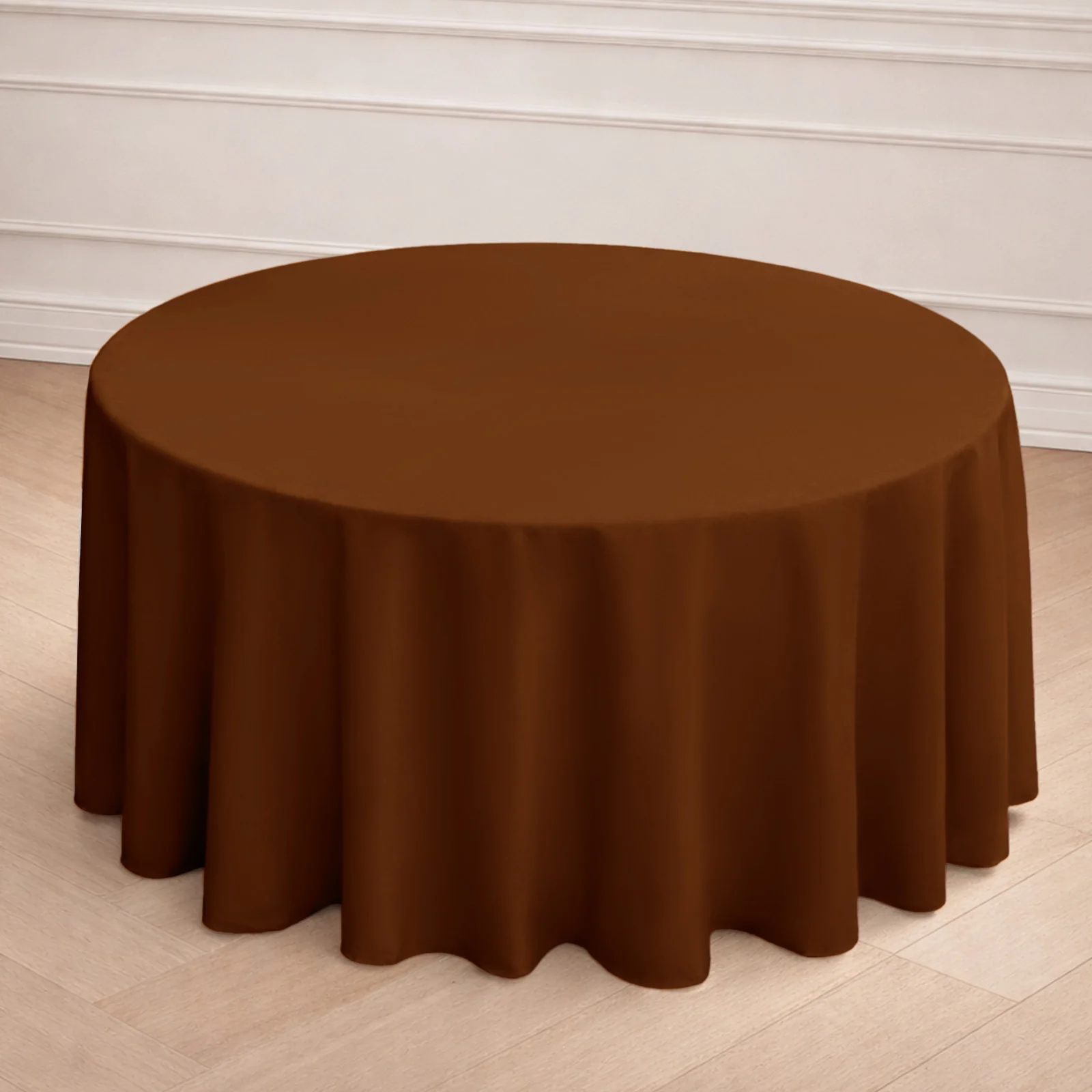 Polyester Round Tablecloth 120" Cinnamon Brown - Durable & Seamless Table Cover - Image 7