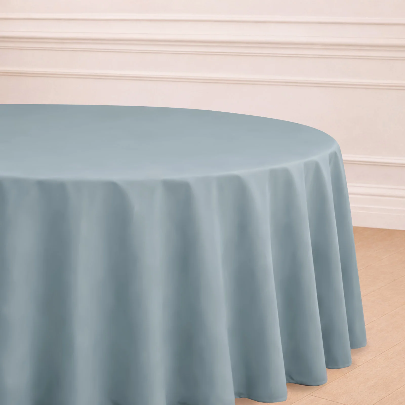 Polyester Round Tablecloth 120" Dusty Blue - Durable & Seamless Table Cover - Image 5