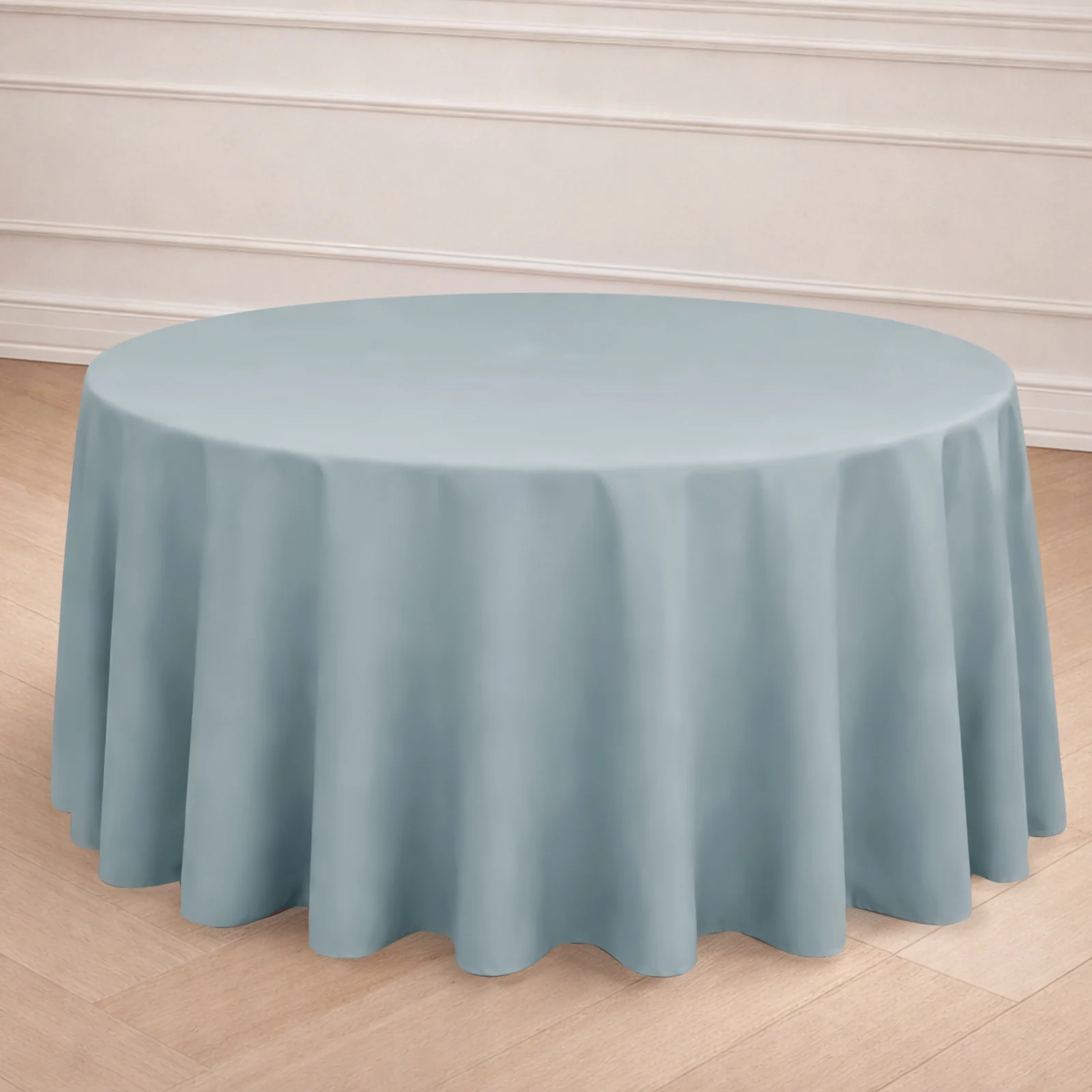Polyester Round Tablecloth 120" Dusty Blue - Durable & Seamless Table Cover - Image 7