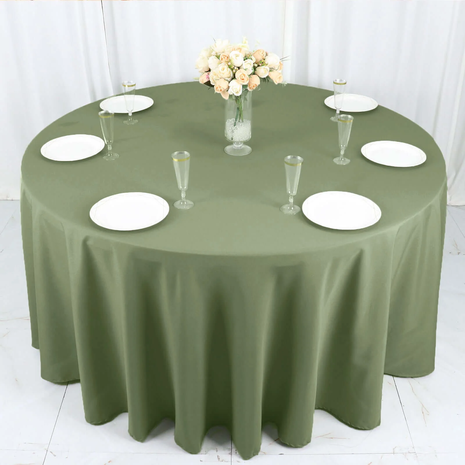 Polyester Round Tablecloth 120" Dusty Sage Green - Durable & Seamless Table Cover - Image 7
