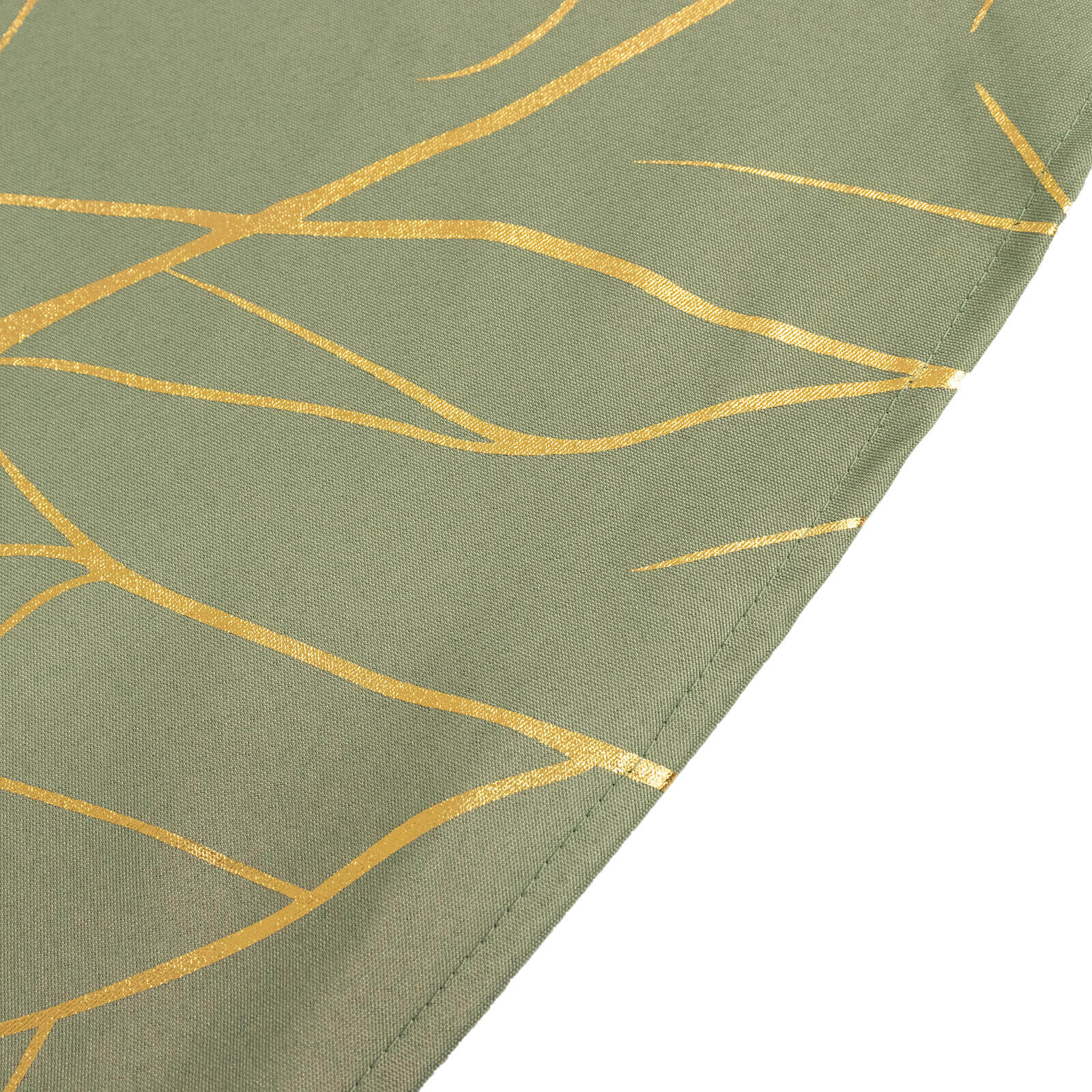 Polyester Round Tablecloth 120" Dusty Sage Green with Gold Foil Tree Branch Pattern - Seamless & Wrinkle-Resistant Table Cover - Image 11
