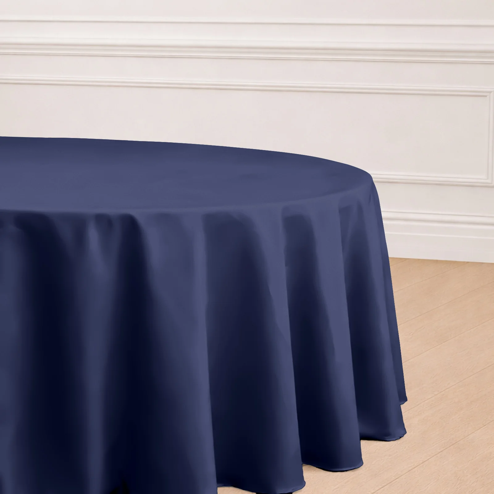Polyester Round Tablecloth 120" Navy Blue - Durable & Seamless Table Cover - Image 5