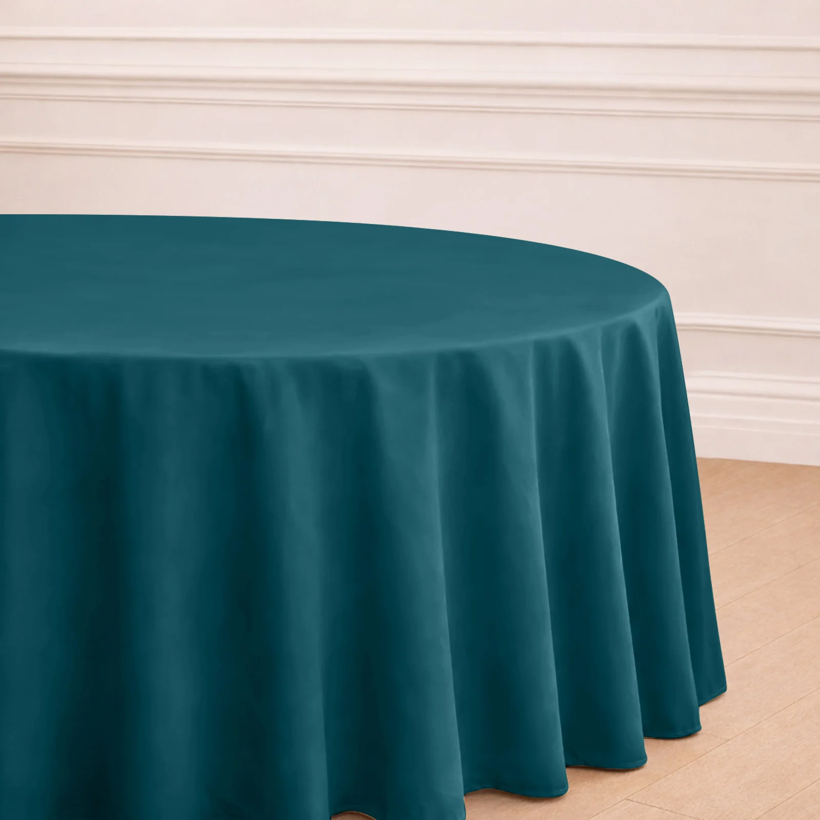 Polyester Round Tablecloth 120" Peacock Teal - Durable & Seamless Table Cover - Image 5