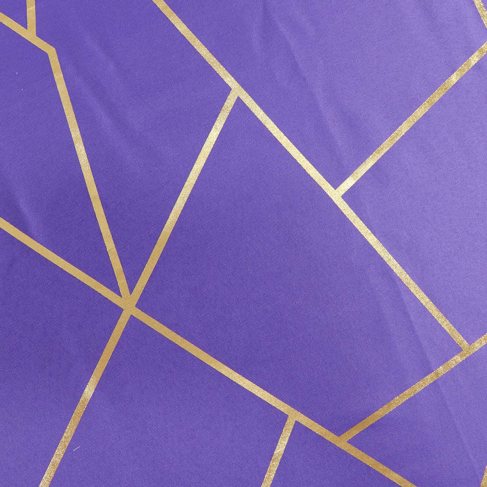 Polyester Round Tablecloth 120" Purple with Gold Foil Geometric Pattern - Seamless & Wrinkle-Resistant Table Cover - Image 8