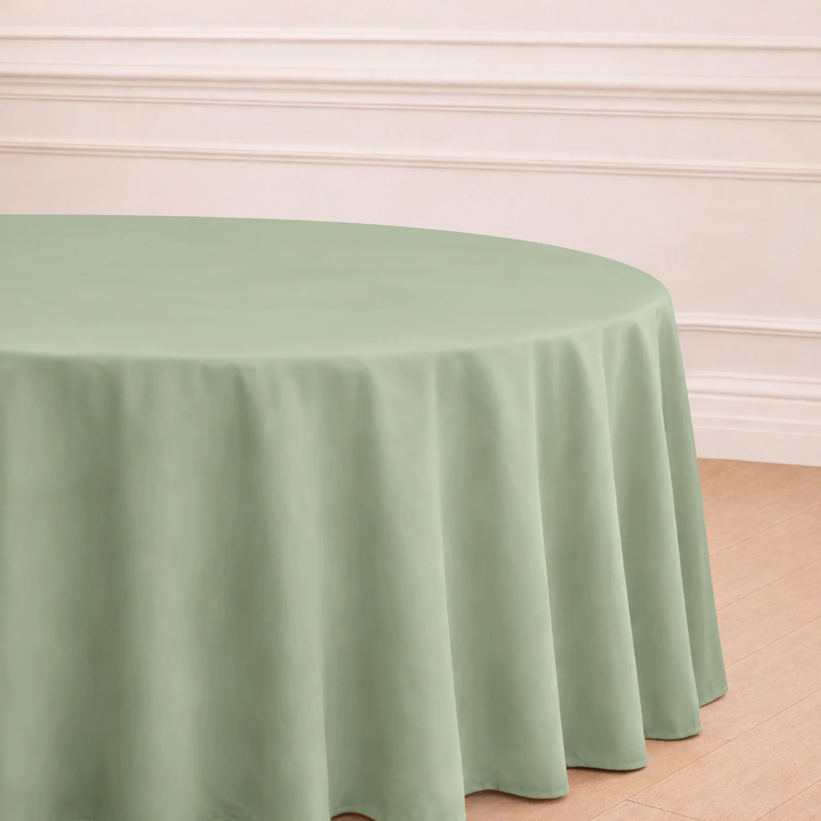 Polyester Round Tablecloth 120" Sage Green - Durable & Seamless Table Cover - Image 5
