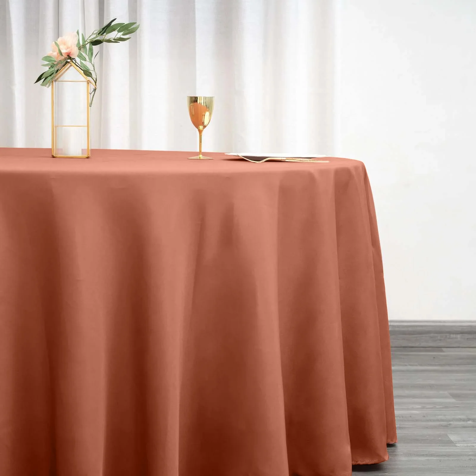 Polyester Round Tablecloth 120" Terracotta (Rust) - Durable & Seamless Table Cover - Image 2