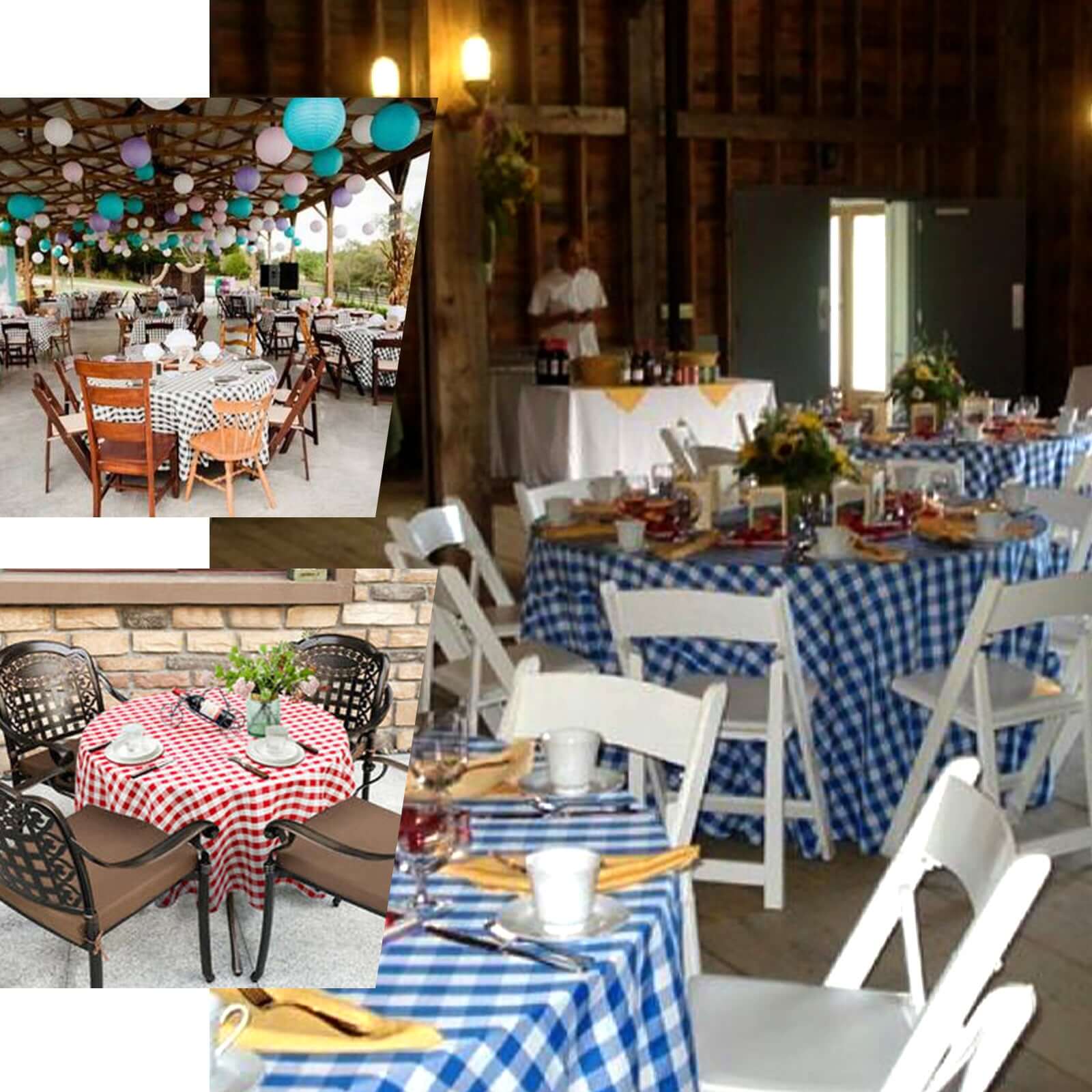 Polyester Round Tablecloth 120" White/Black Checkered Buffalo Plaid Design - Seamless Rustic Table Cover - Image 5