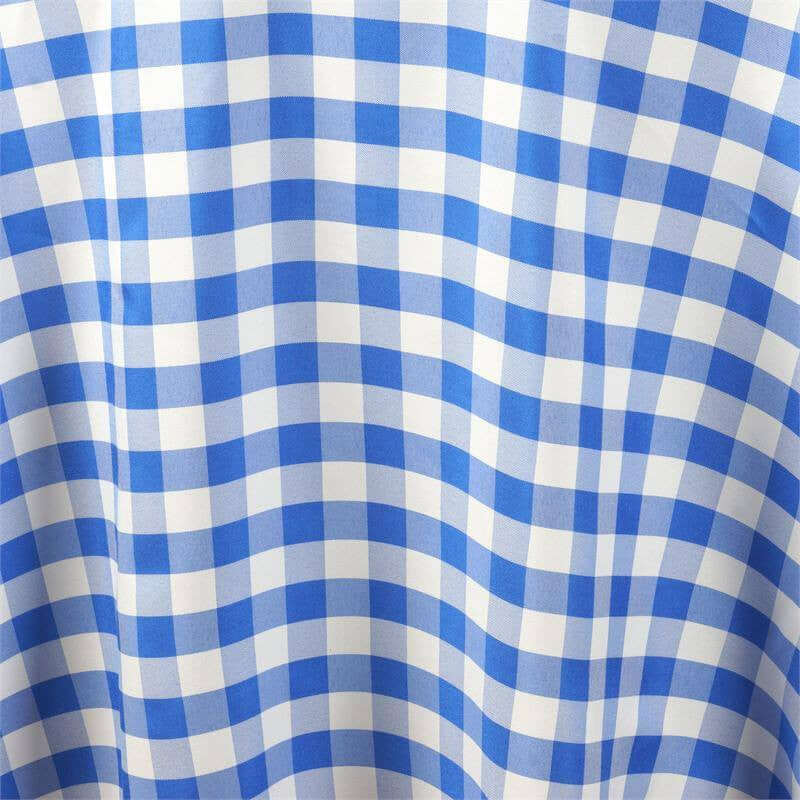 Polyester Round Tablecloth 120" White/Blue Checkered Buffalo Plaid Design - Seamless Rustic Table Cover - Image 3