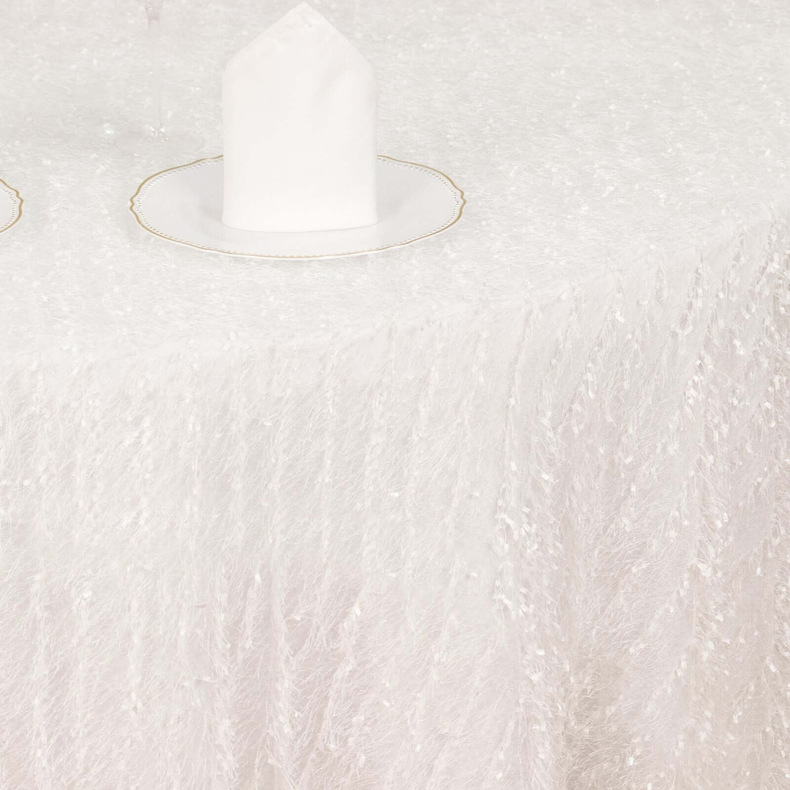 Polyester Round Tablecloth 120" White Fringe Shag Design - Ultra Soft Hypoallergenic Table Cover for Weddings & Festive Events - Image 7