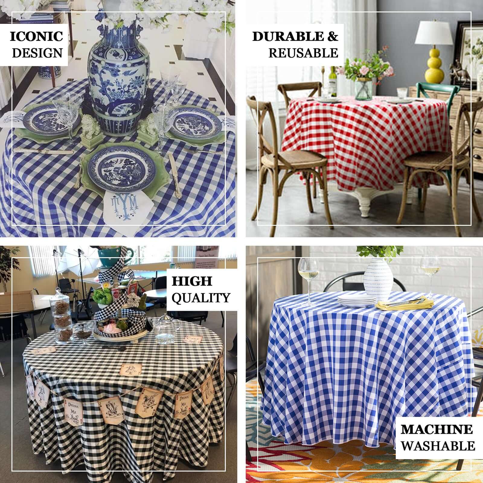 Polyester Round Tablecloth 120" White/Red Checkered Buffalo Plaid Design - Seamless Rustic Decor for Events - Image 3