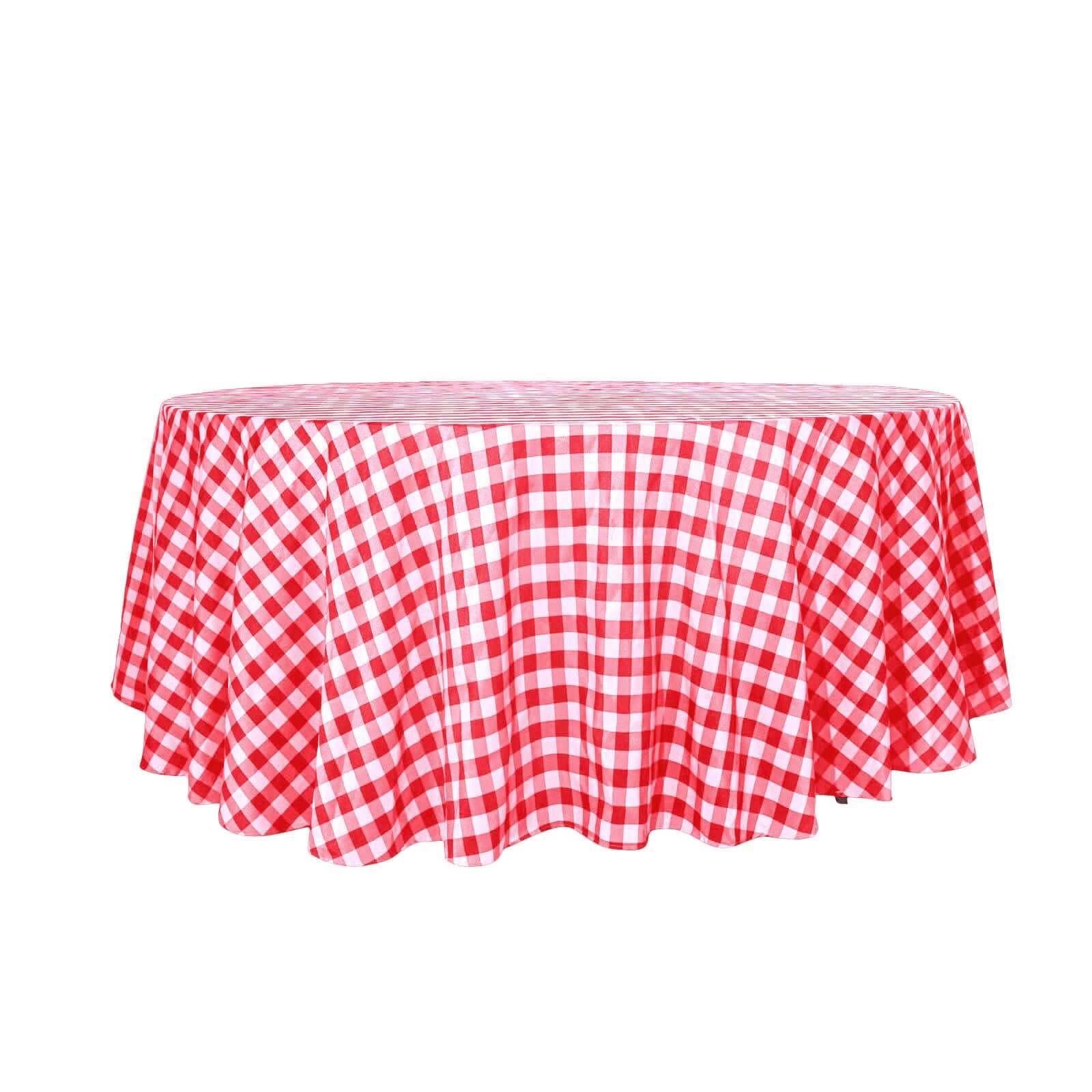 Polyester Round Tablecloth 120" White/Red Checkered Buffalo Plaid Design - Seamless Rustic Decor for Events - Image 6