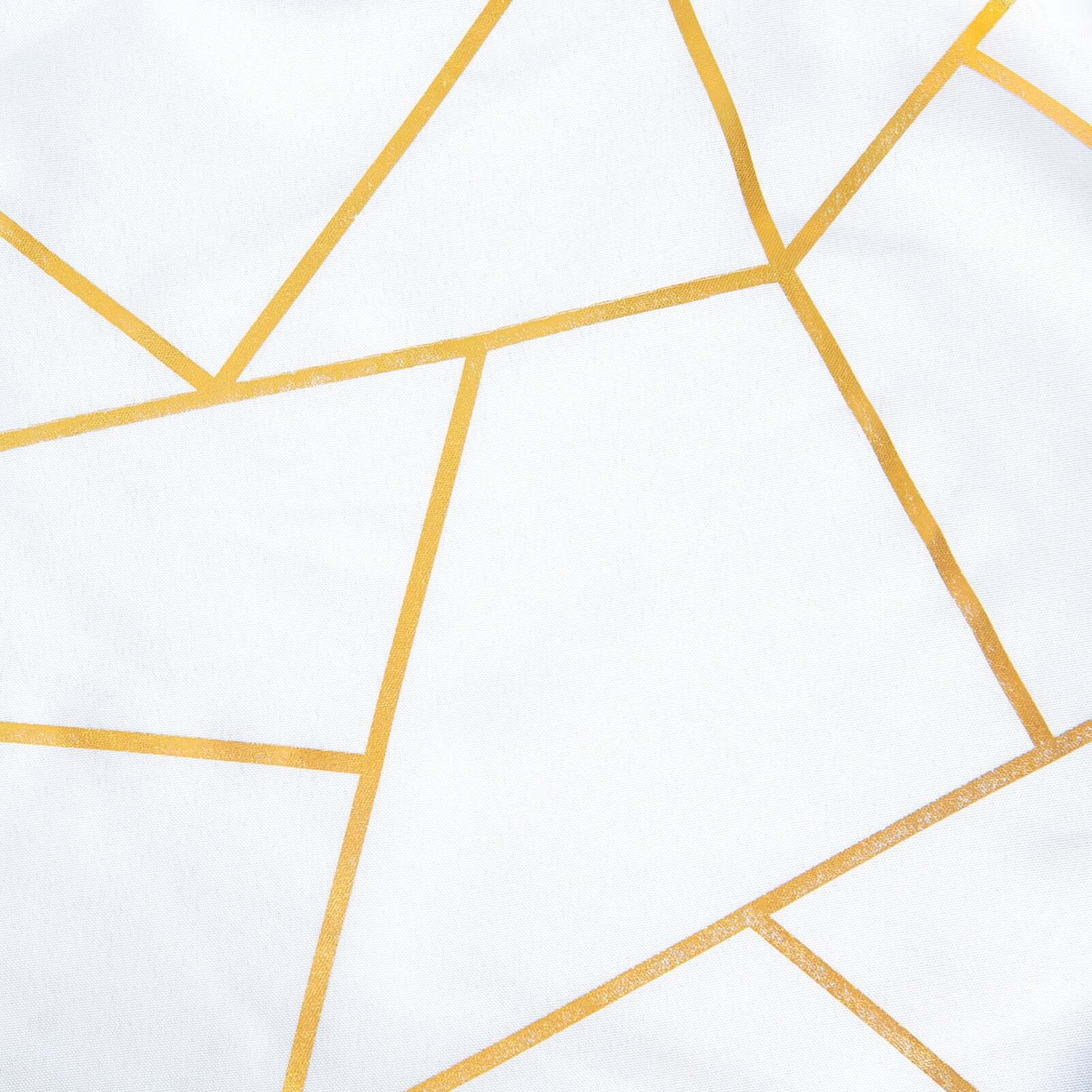 Polyester Round Tablecloth 120" White with Gold Foil Geometric Pattern - Seamless and Wrinkle-Resistant Table Cover for Trendy Weddings & Events - Image 8