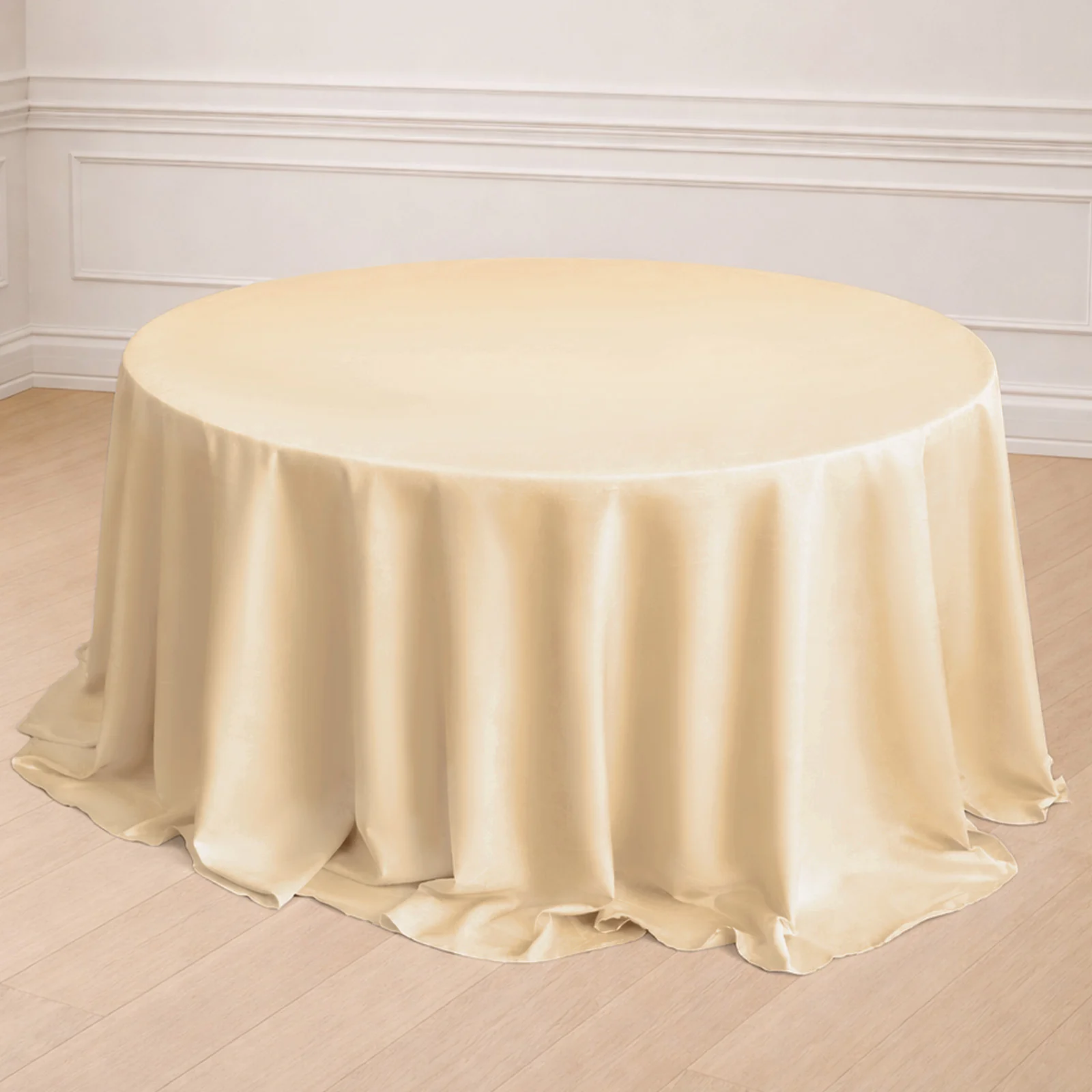 Polyester Round Tablecloth 132" Beige - Seamless Finish Table Cover - Image 6