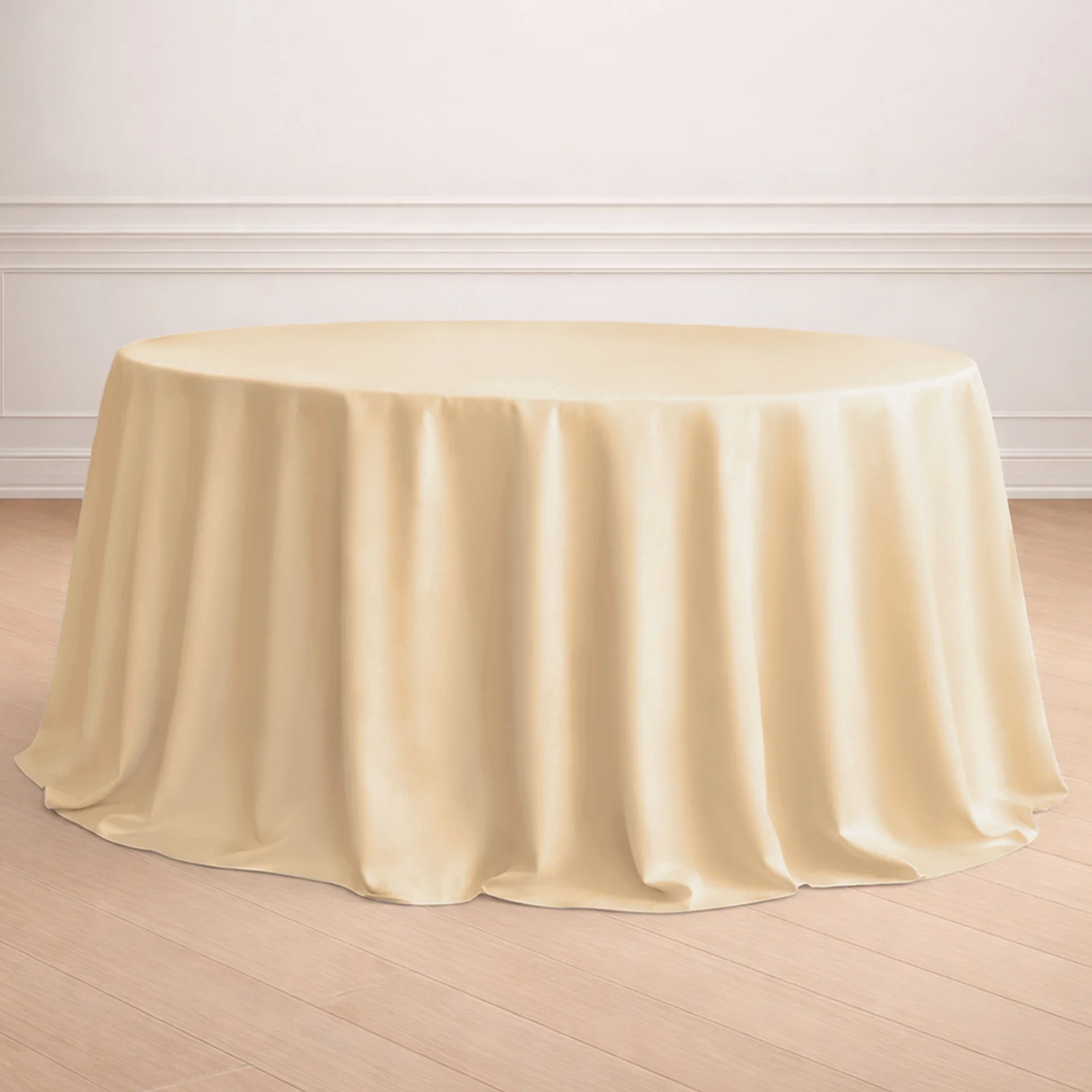 Polyester Round Tablecloth 132" Beige - Seamless Finish Table Cover - Image 8
