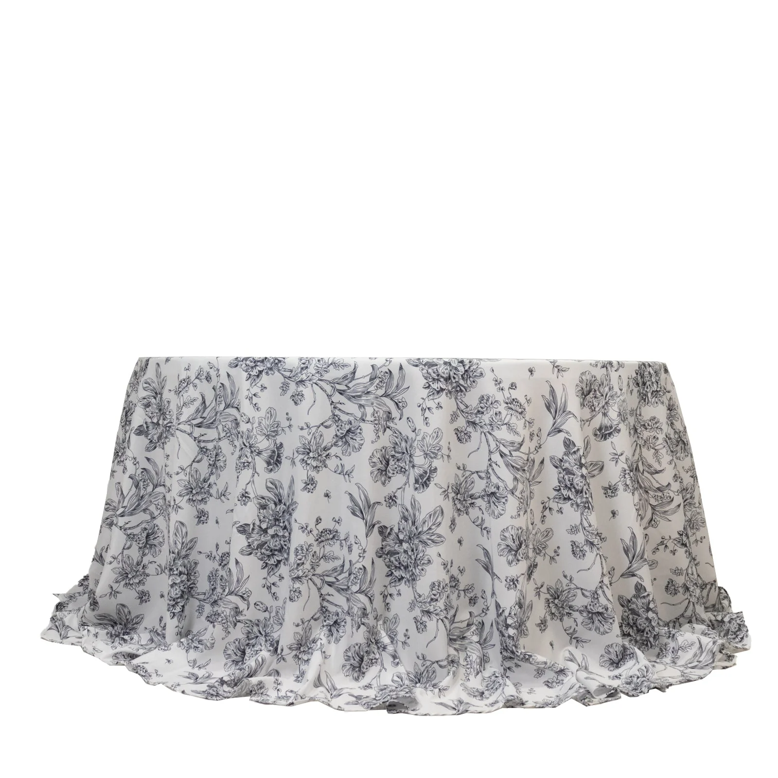 Polyester Round Tablecloth 132" White with Black French Toile Pattern - Sophisticated Table Cover for Chic Weddings & Events - Image 6
