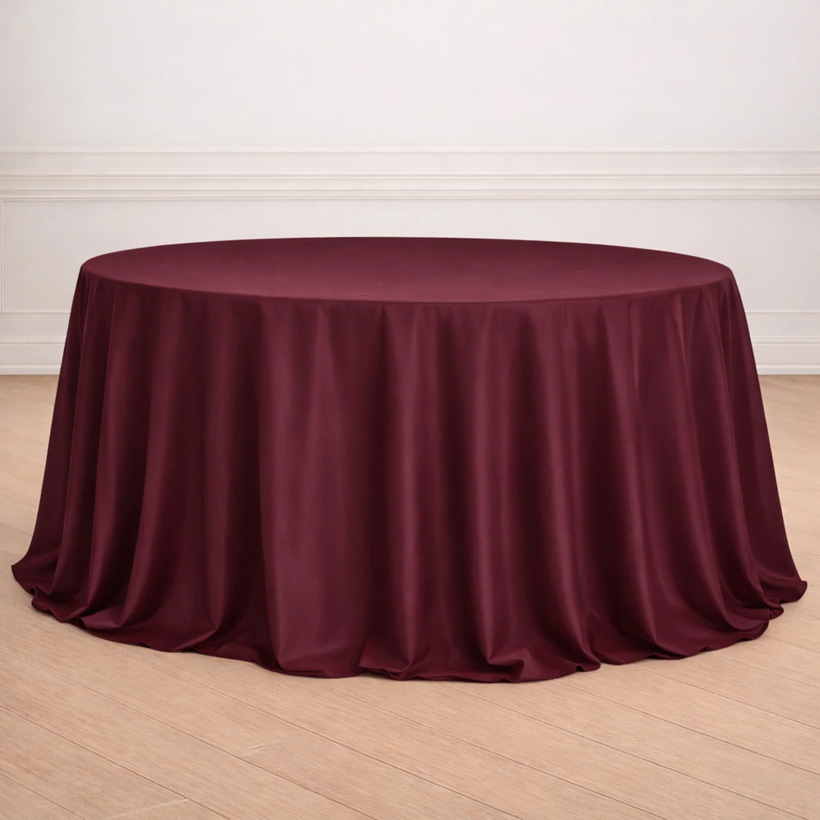 Polyester Round Tablecloth 132" Burgundy - Seamless Finish Table Cover - Image 9