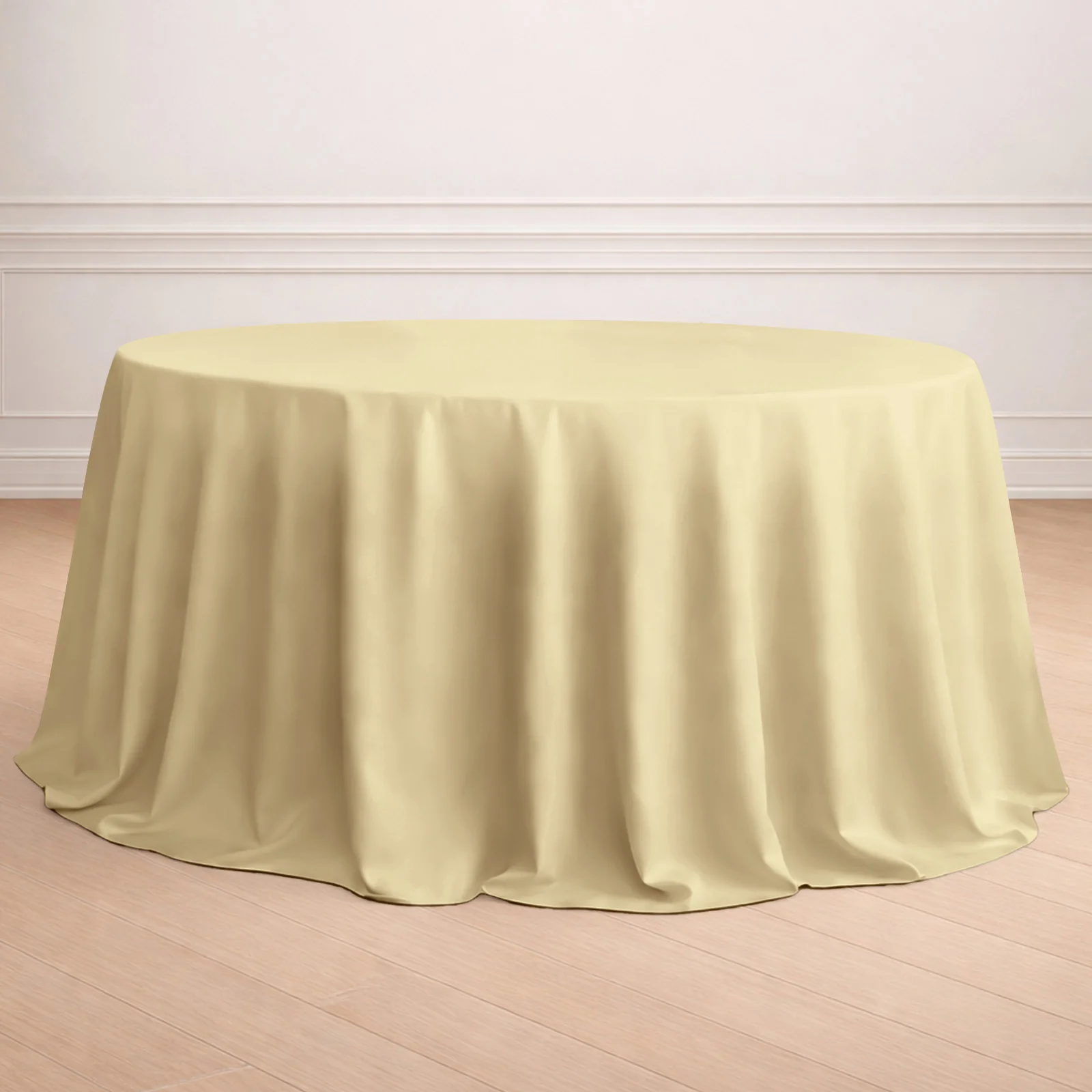 Polyester Round Tablecloth 132" Champagne - Seamless Finish Table Cover - Image 8
