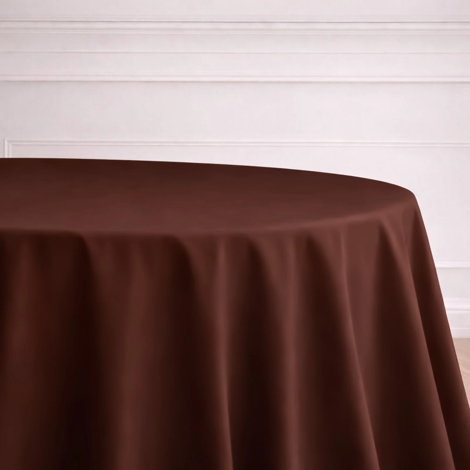 Polyester Round Tablecloth 132" Chocolate - Seamless Finish Table Cover - Image 5