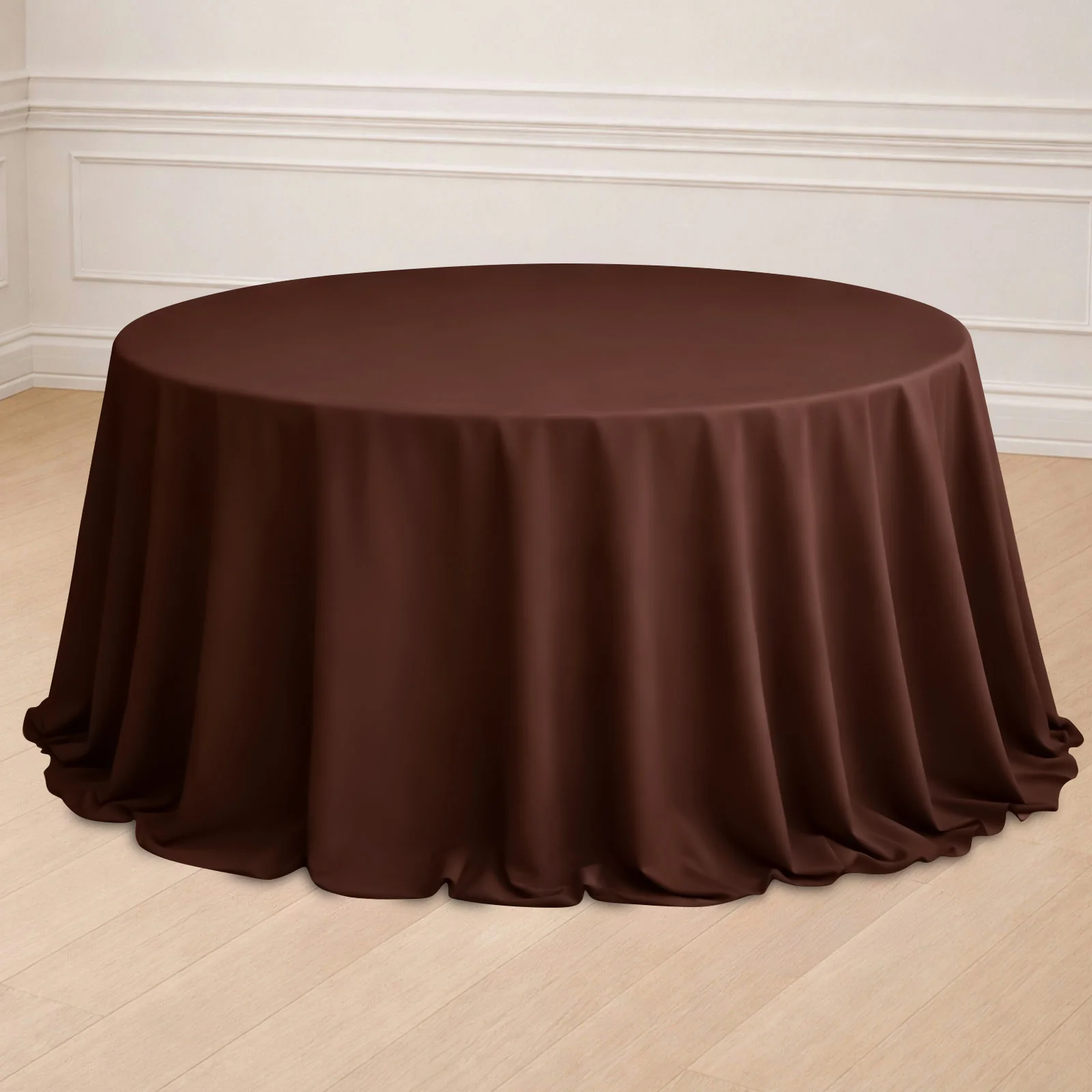 Polyester Round Tablecloth 132" Chocolate - Seamless Finish Table Cover - Image 6