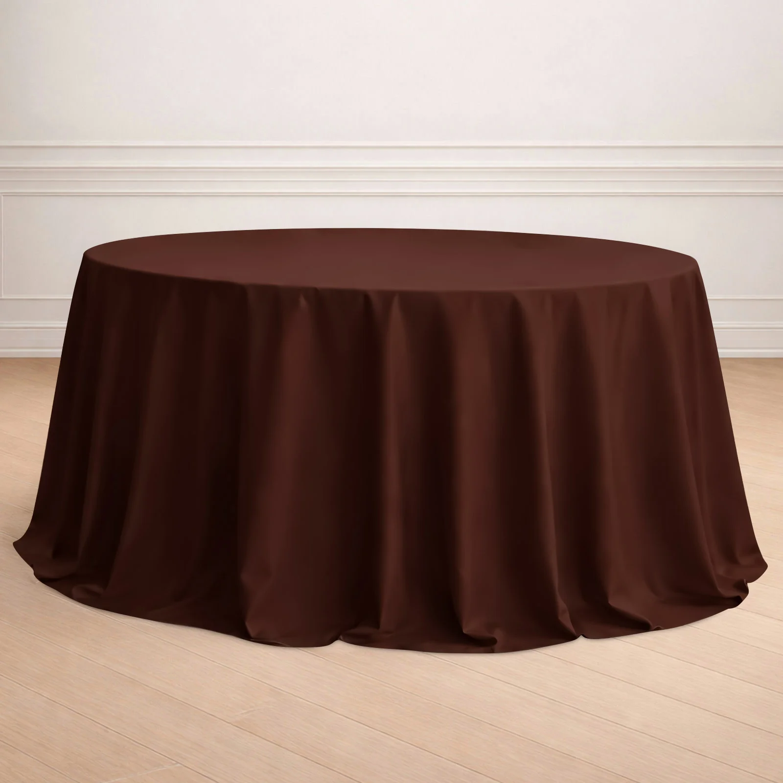 Polyester Round Tablecloth 132" Chocolate - Seamless Finish Table Cover - Image 9