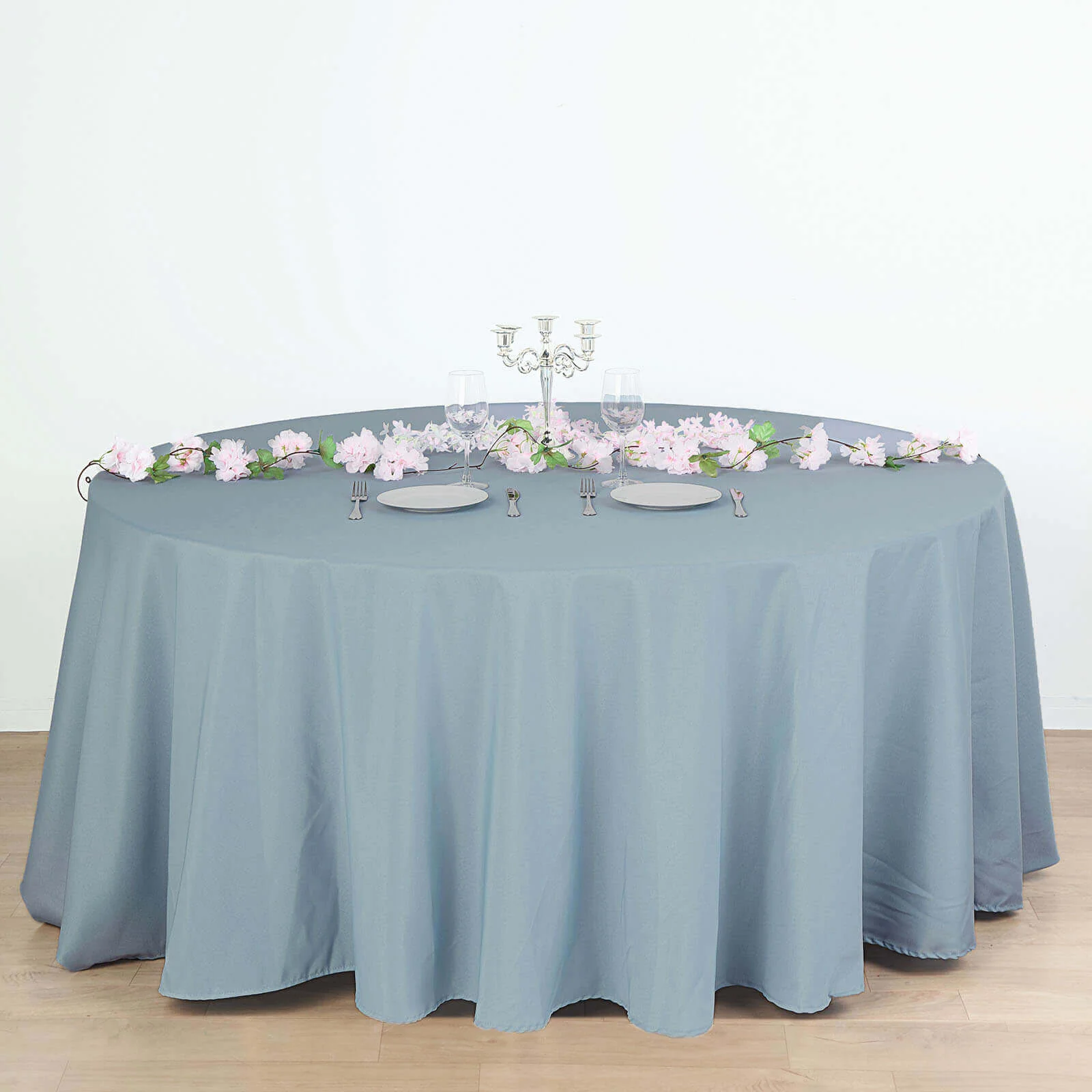 Polyester Round Tablecloth 132" Dusty Blue - Seamless Finish Table Cover - Image 2