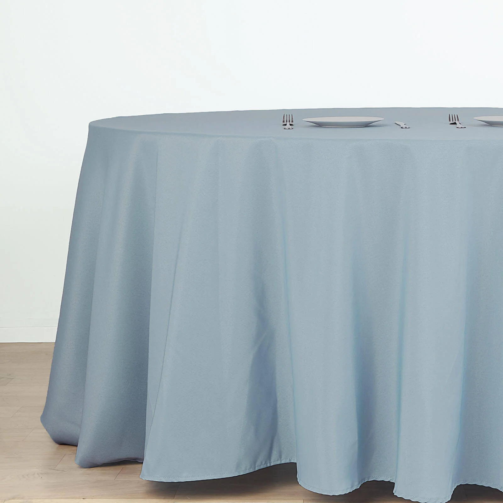 Polyester Round Tablecloth 132" Dusty Blue - Seamless Finish Table Cover - Image 6