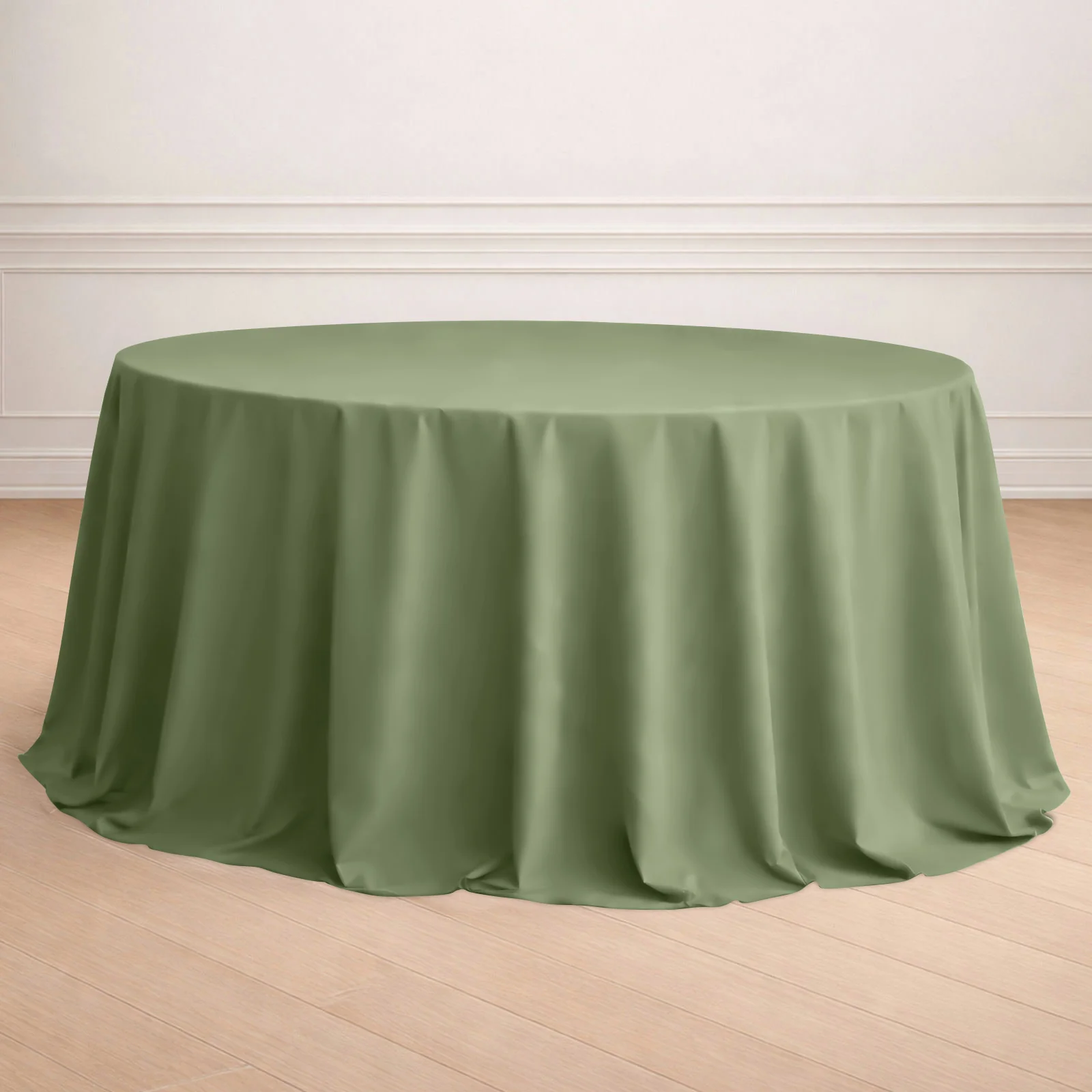Polyester Round Tablecloth 132" Dusty Sage Green - Seamless Finish Table Cover - Image 7