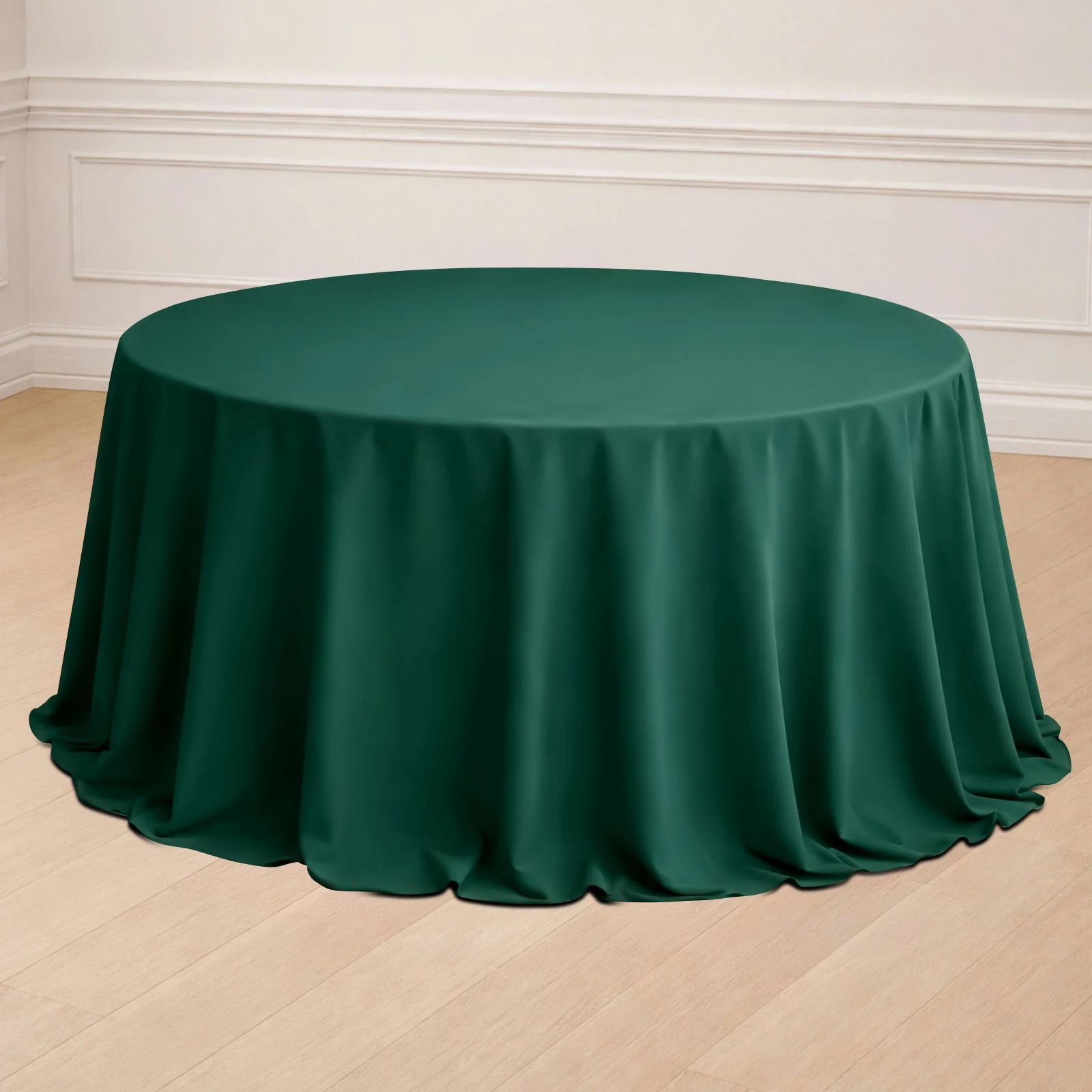 Polyester Round Tablecloth 132" Hunter Emerald Green - Seamless Finish Table Cover - Image 6