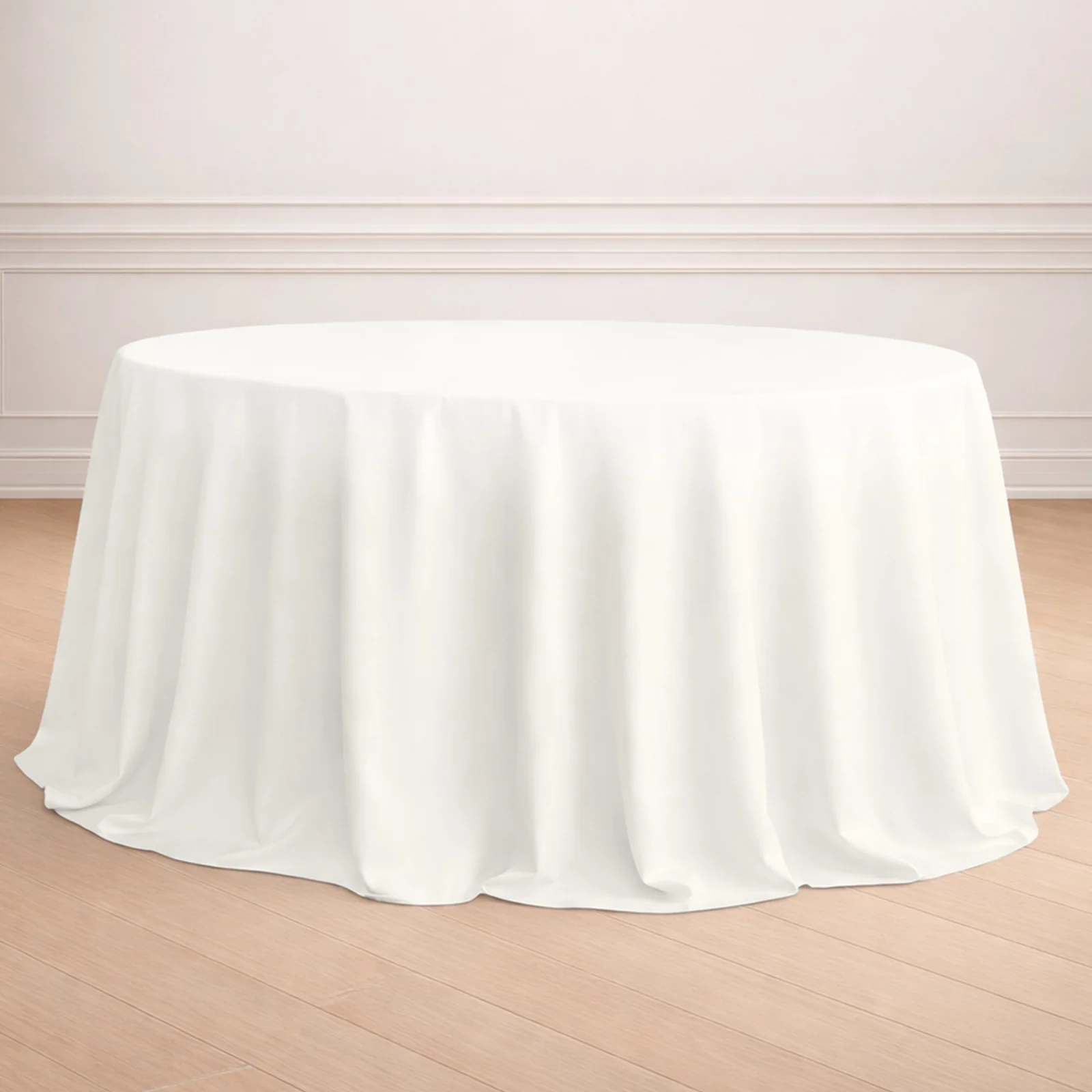 Polyester Round Tablecloth 132" Ivory - Seamless Finish Table Cover - Image 6