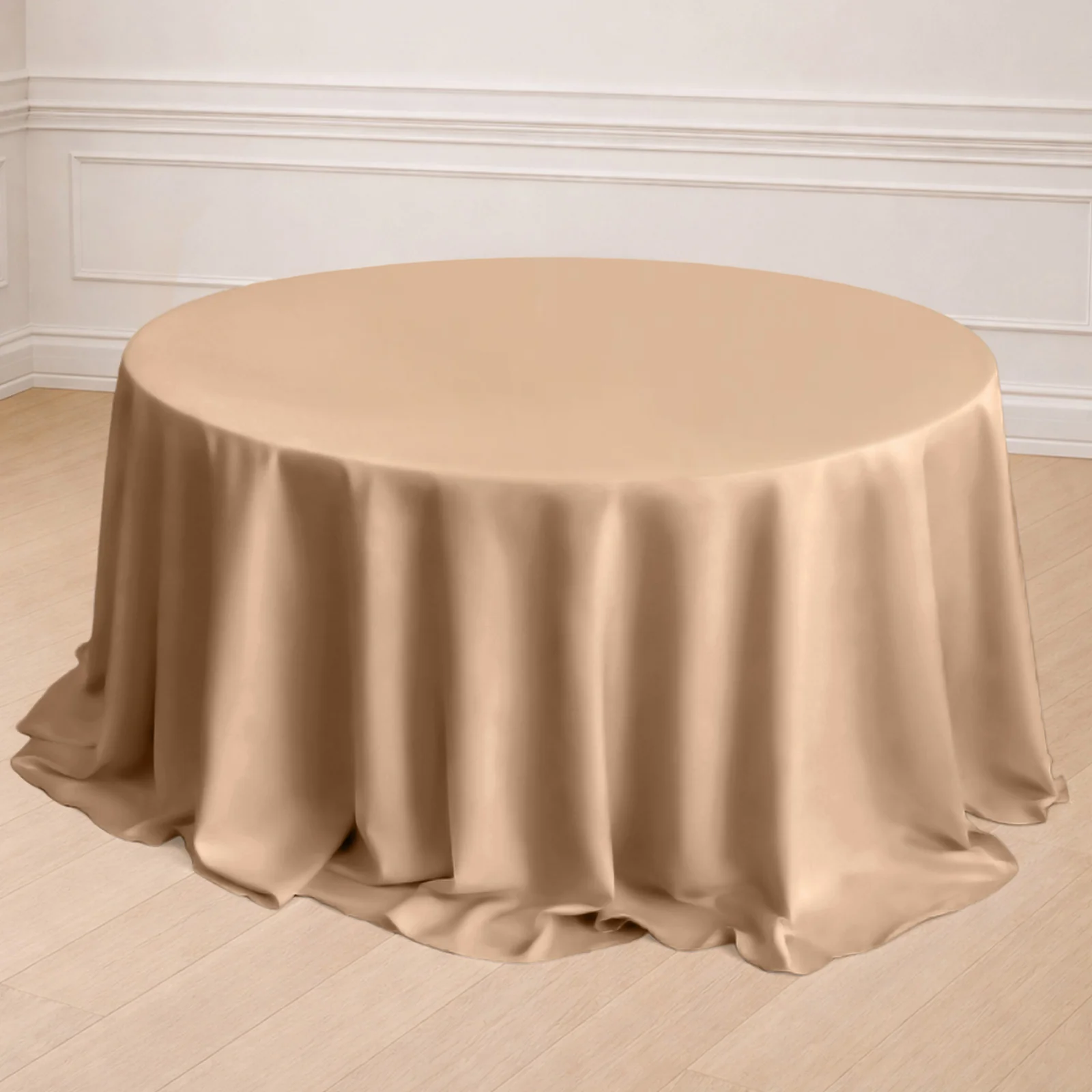 Polyester Round Tablecloth 132" Nude - Seamless Finish Table Cover - Image 6