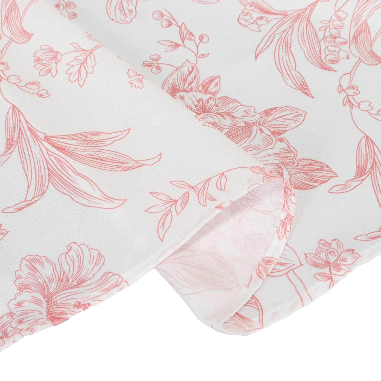 Polyester Round Tablecloth 132" White with Pink French Toile Pattern - Sophisticated Table Cover for Chic Weddings & Events - Image 4