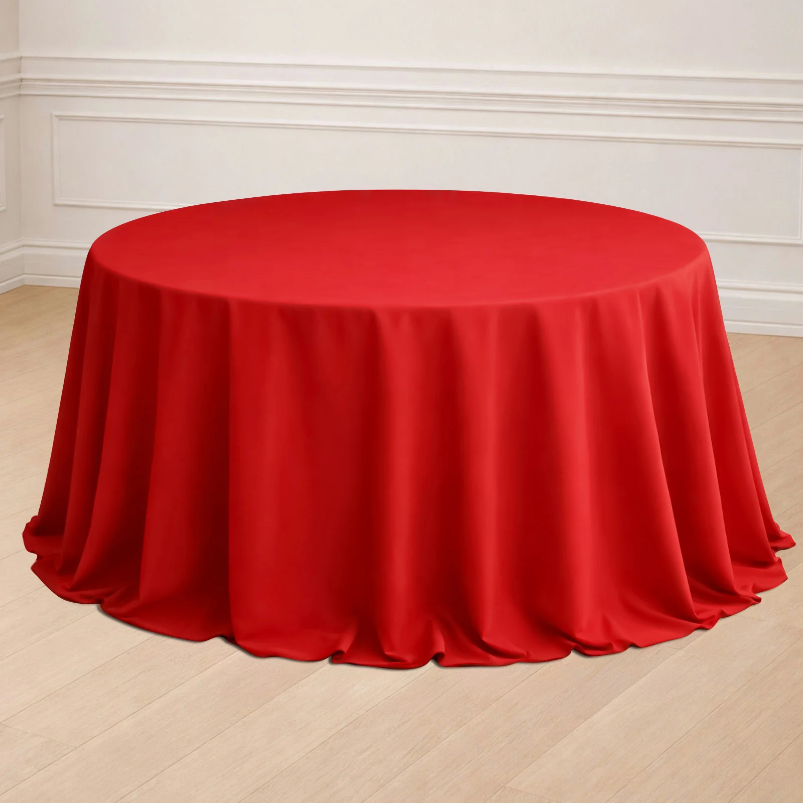 Polyester Round Tablecloth 132" Red - Seamless Finish Table Cover - Image 6