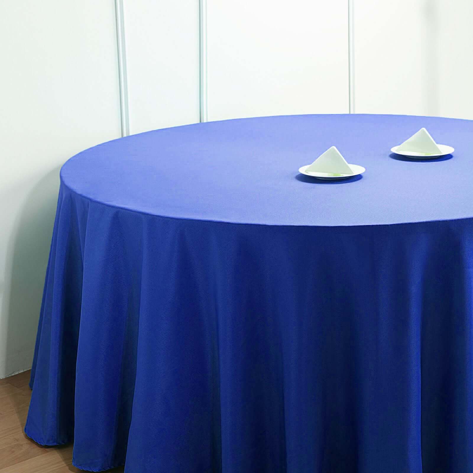 Polyester Round Tablecloth 132" Royal Blue - Seamless Finish Table Cover - Image 3