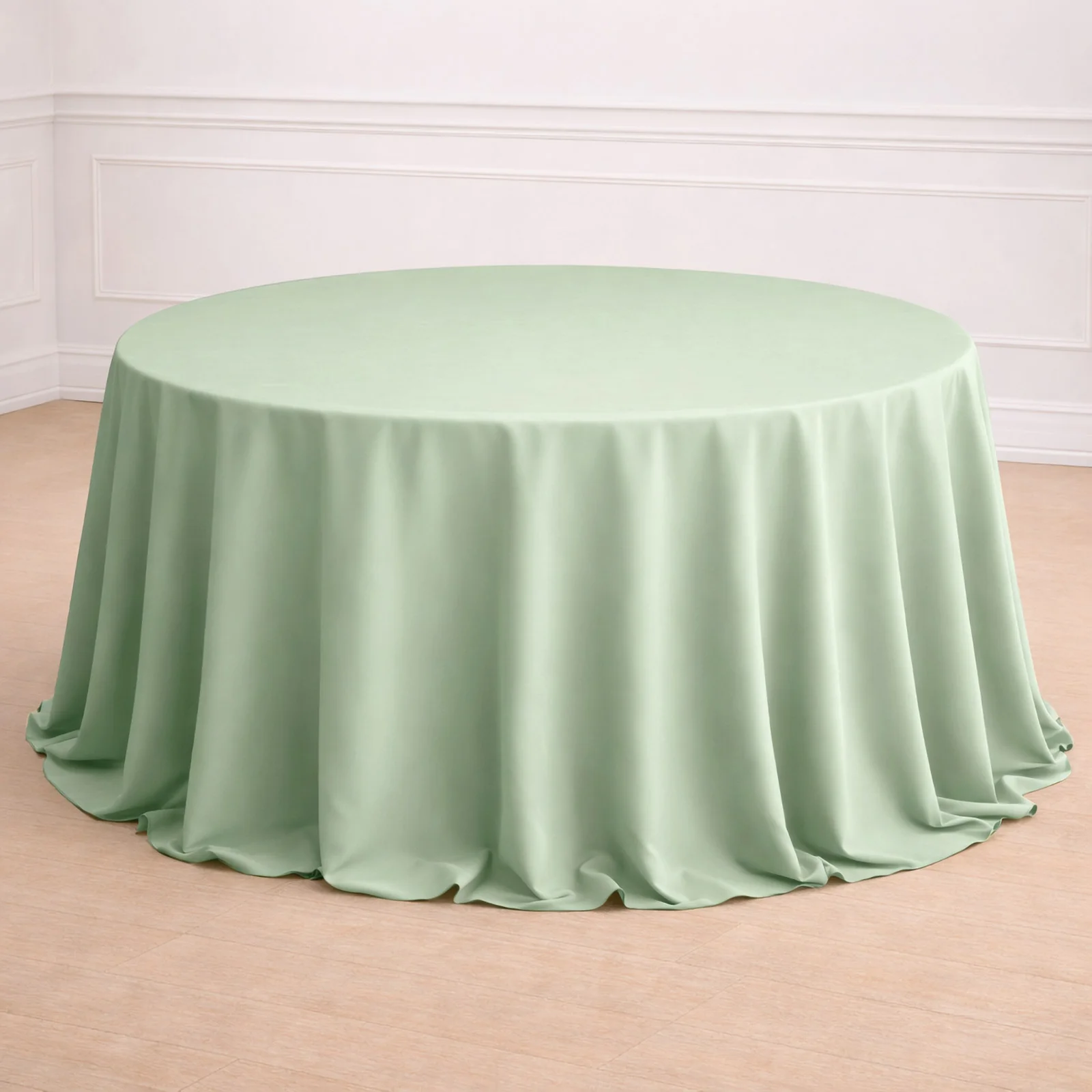 Polyester Round Tablecloth 132" Sage Green - Seamless Finish Table Cover - Image 6