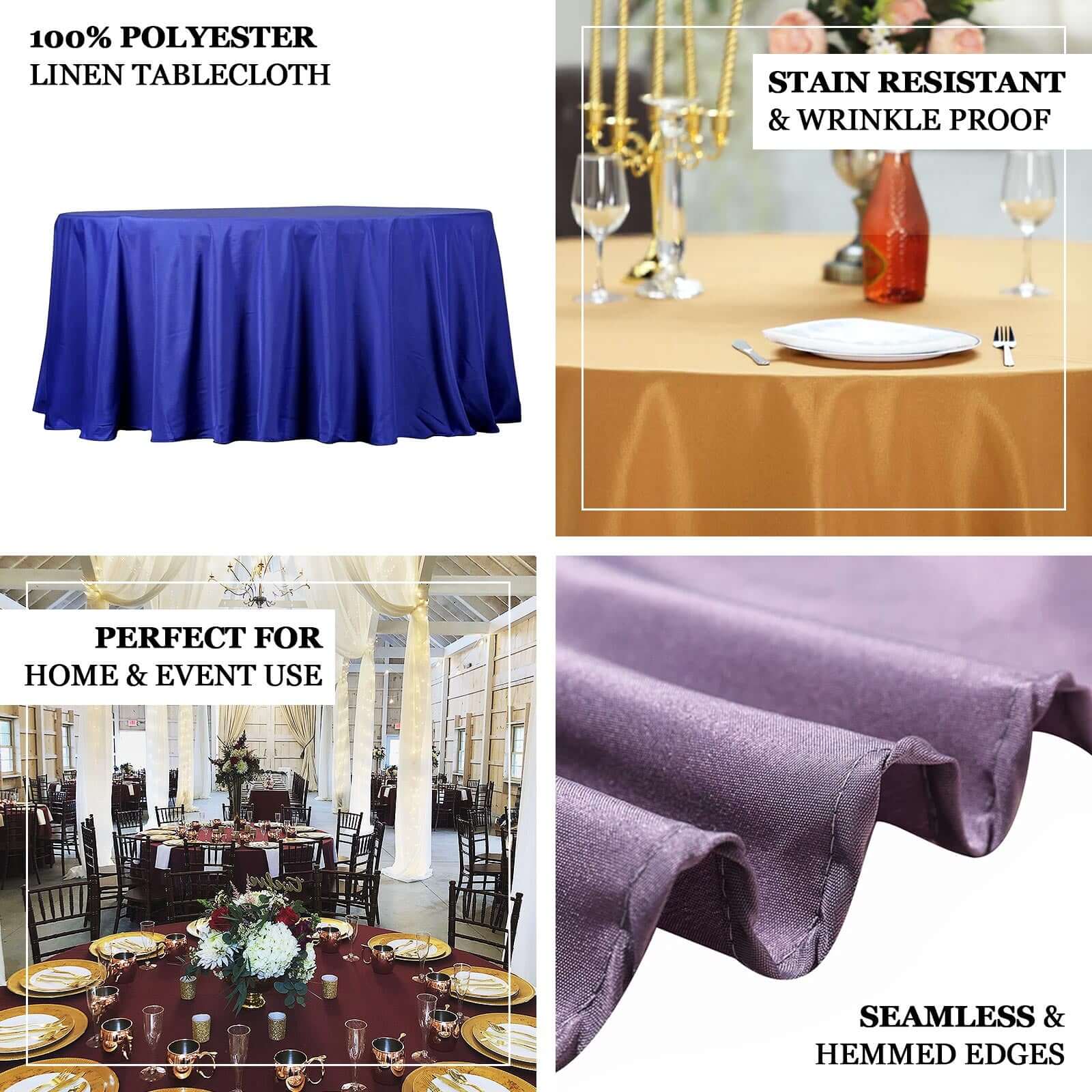 Polyester Round Tablecloth 132" Silver - Seamless Finish Table Cover - Image 3