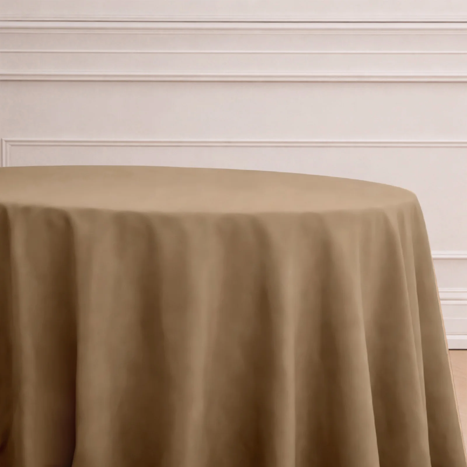 Polyester Round Tablecloth 132" Taupe - Seamless Finish Table Cover - Image 5