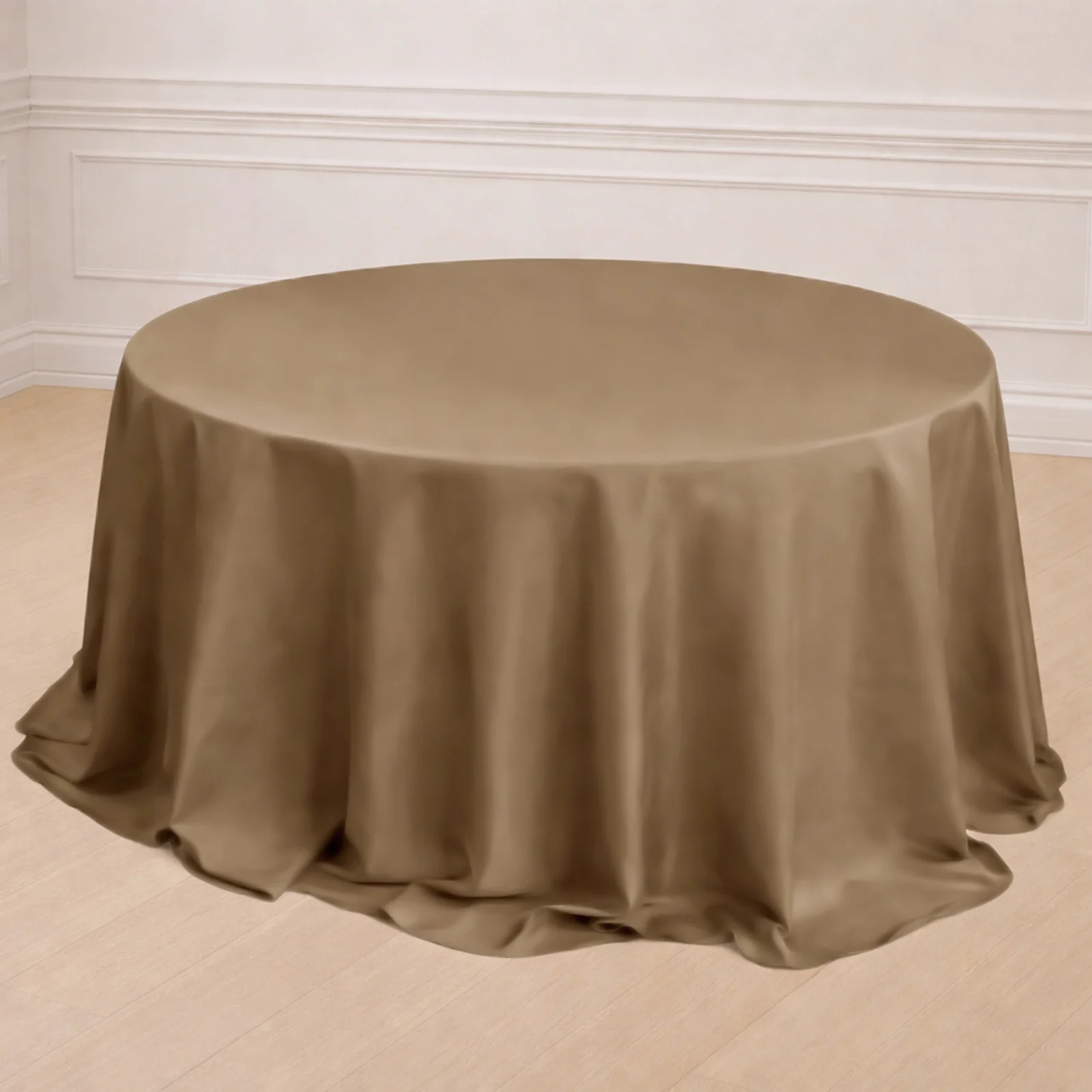 Polyester Round Tablecloth 132" Taupe - Seamless Finish Table Cover - Image 6