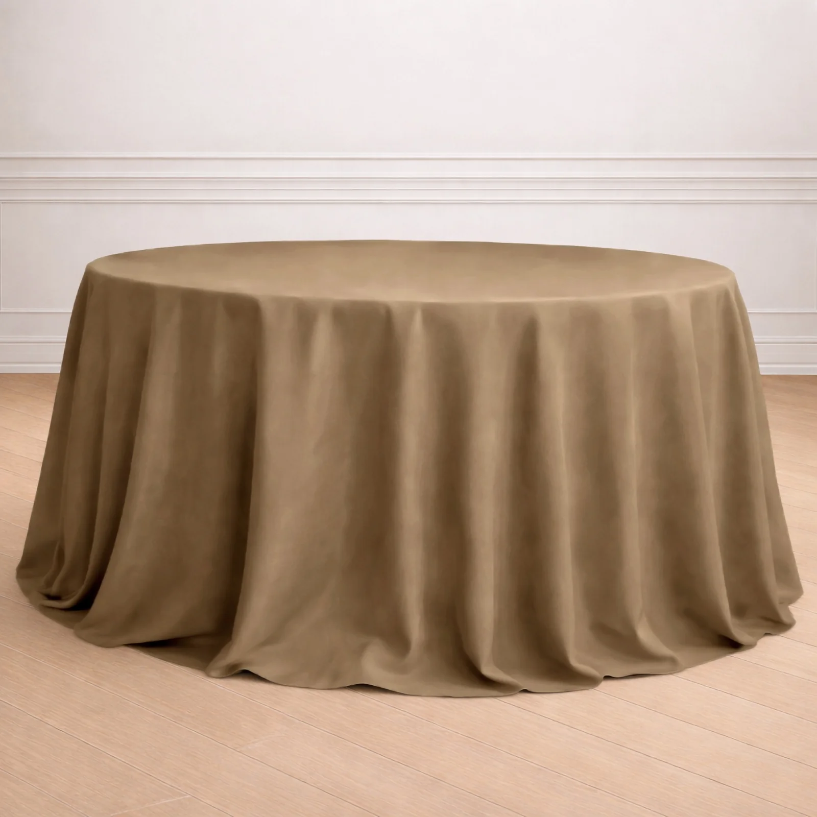 Polyester Round Tablecloth 132" Taupe - Seamless Finish Table Cover - Image 8