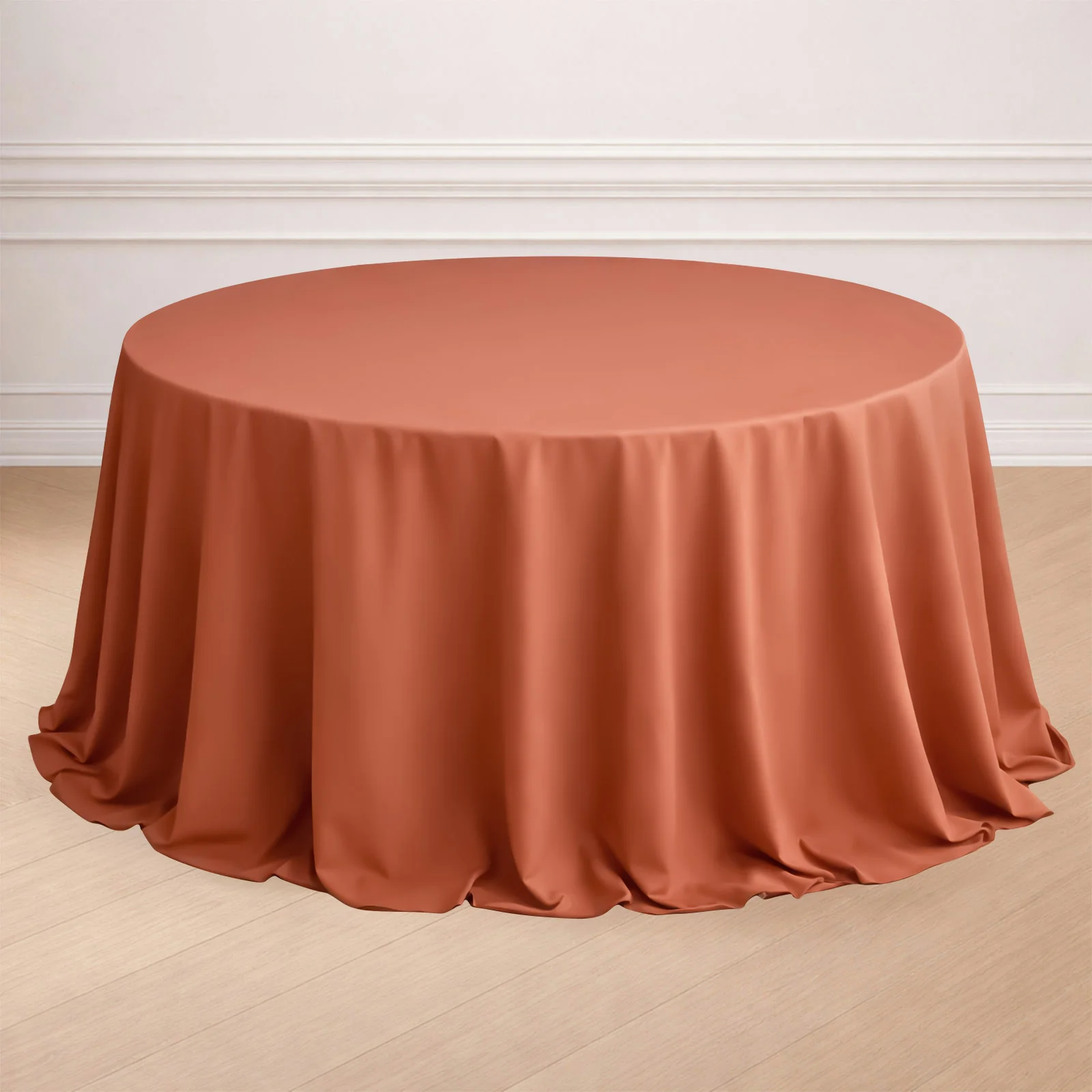 Polyester Round Tablecloth 132" Terracotta (Rust) - Seamless Finish Table Cover