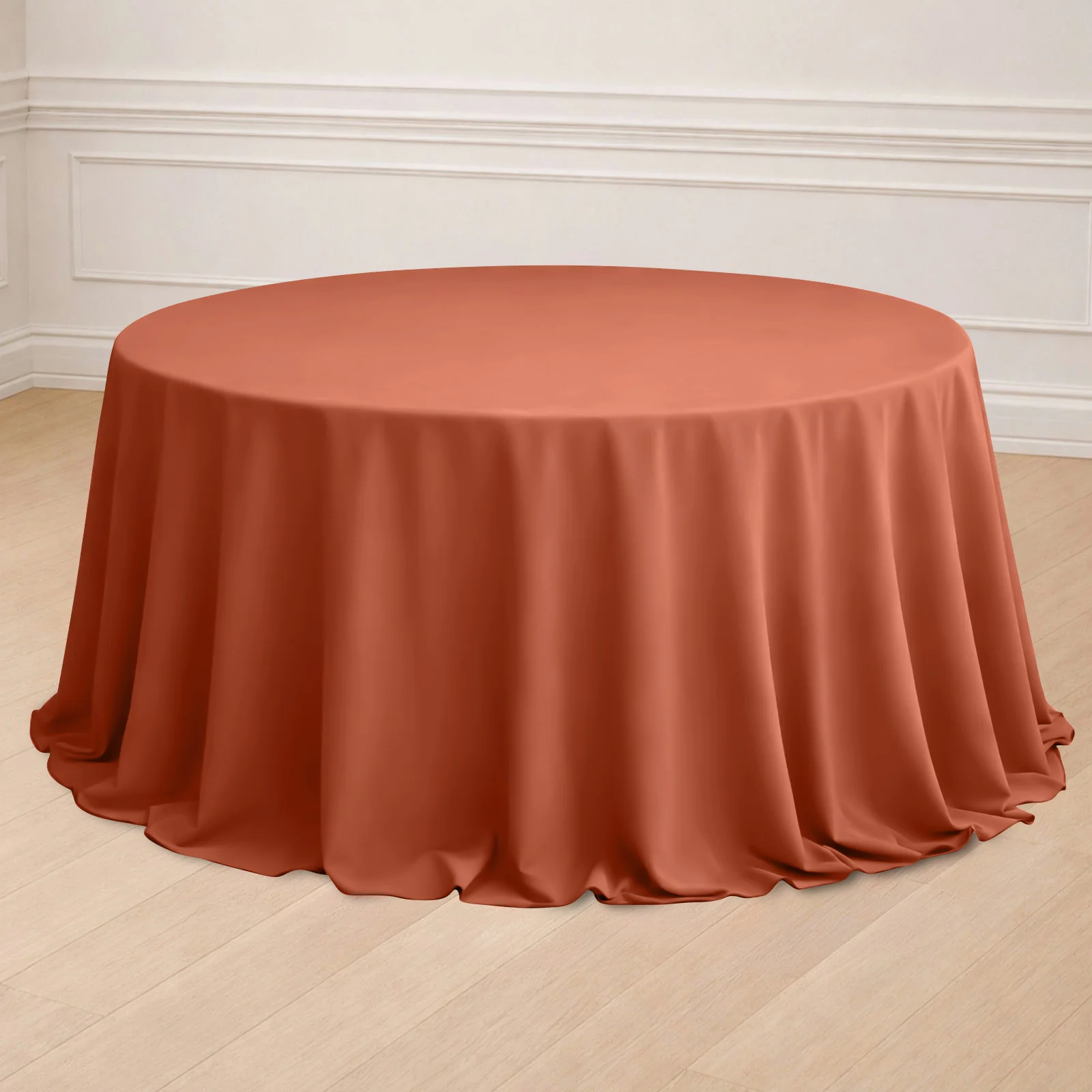Polyester Round Tablecloth 132" Terracotta (Rust) - Seamless Finish Table Cover - Image 6