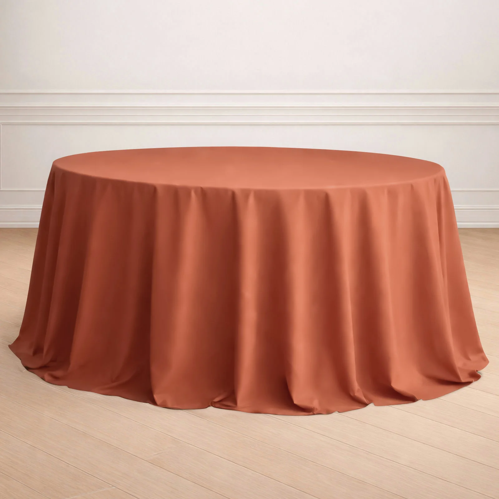 Polyester Round Tablecloth 132" Terracotta (Rust) - Seamless Finish Table Cover - Image 7