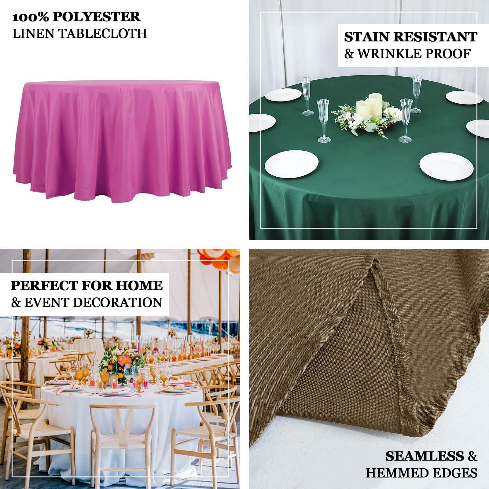 Polyester Round Tablecloth 132" Turquoise - Seamless Finish Table Cover - Image 3