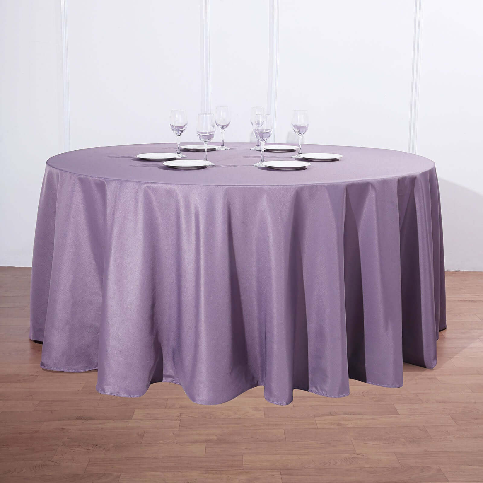 Polyester Round Tablecloth 132" Violet Amethyst - Seamless Finish Table Cover - Image 6