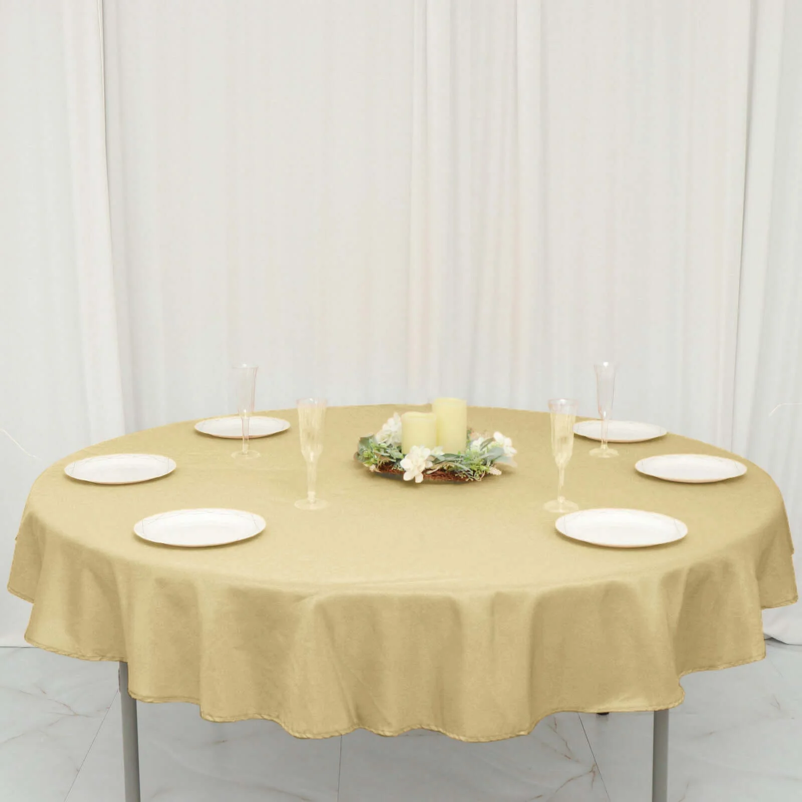 Polyester Round Tablecloth 70" Champagne - Linen Texture Table Cover - Image 6